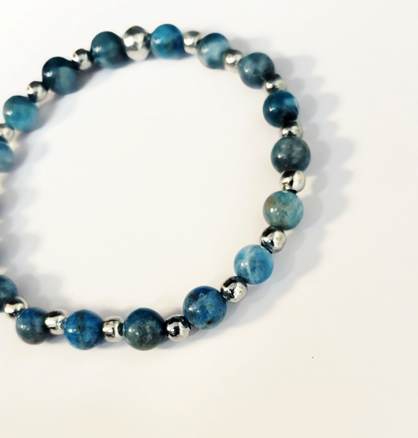 Natural gemstone Blue Apatite 6mm dainty beaded bracelet