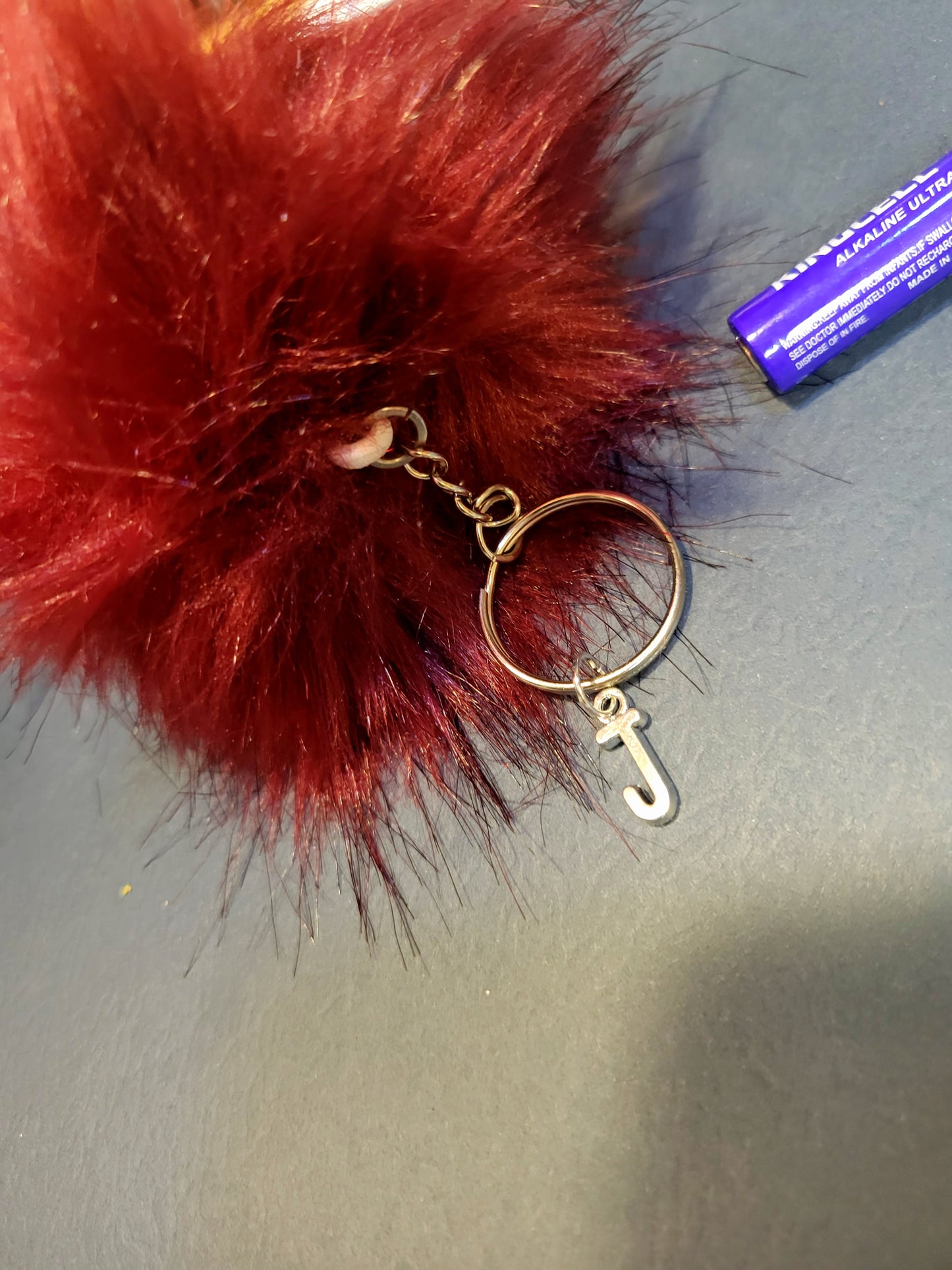 Personalized letter on a 3-in faux fox fur keychains