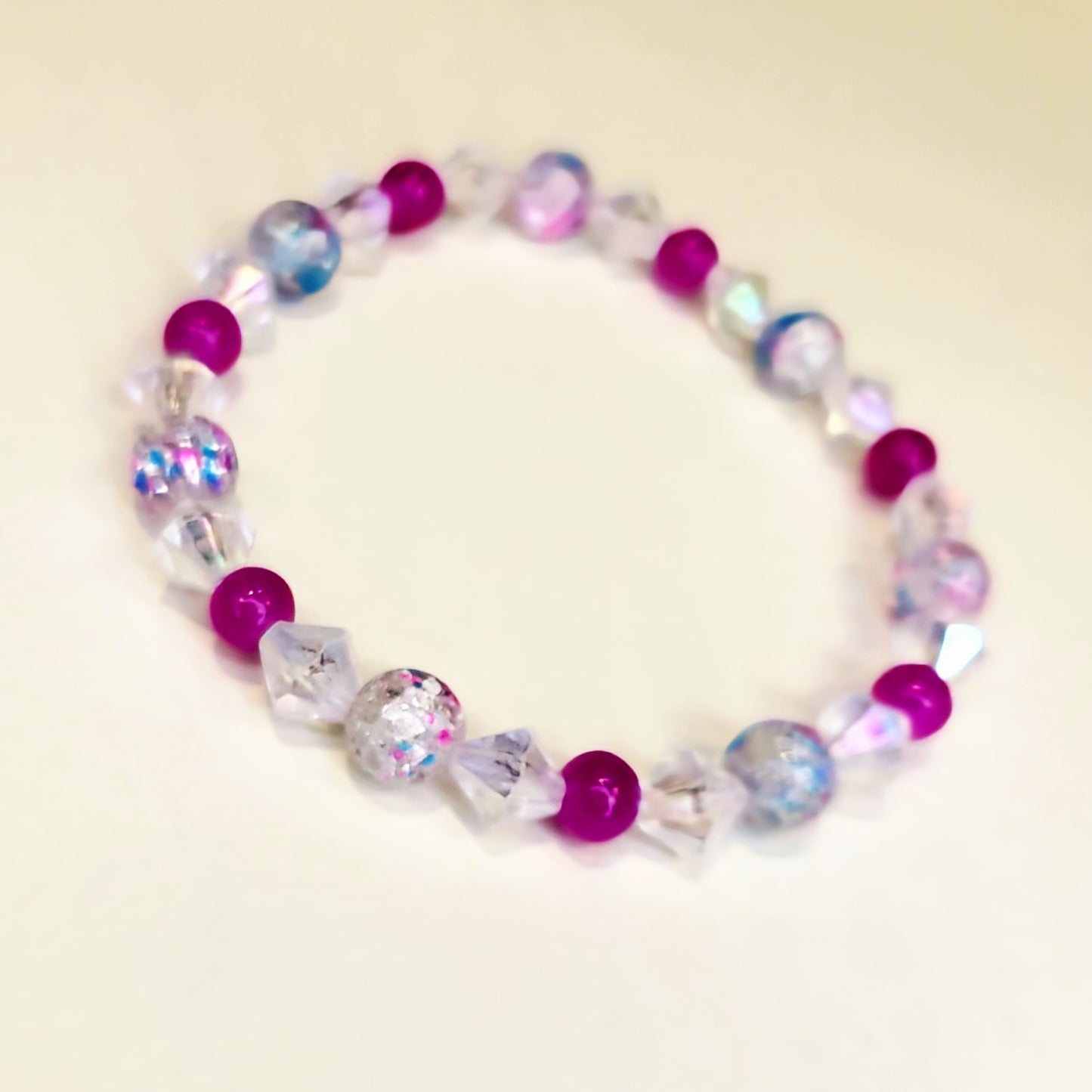 Cotton Candy pink & blue 8mm glass beaded bracelet 7-inch