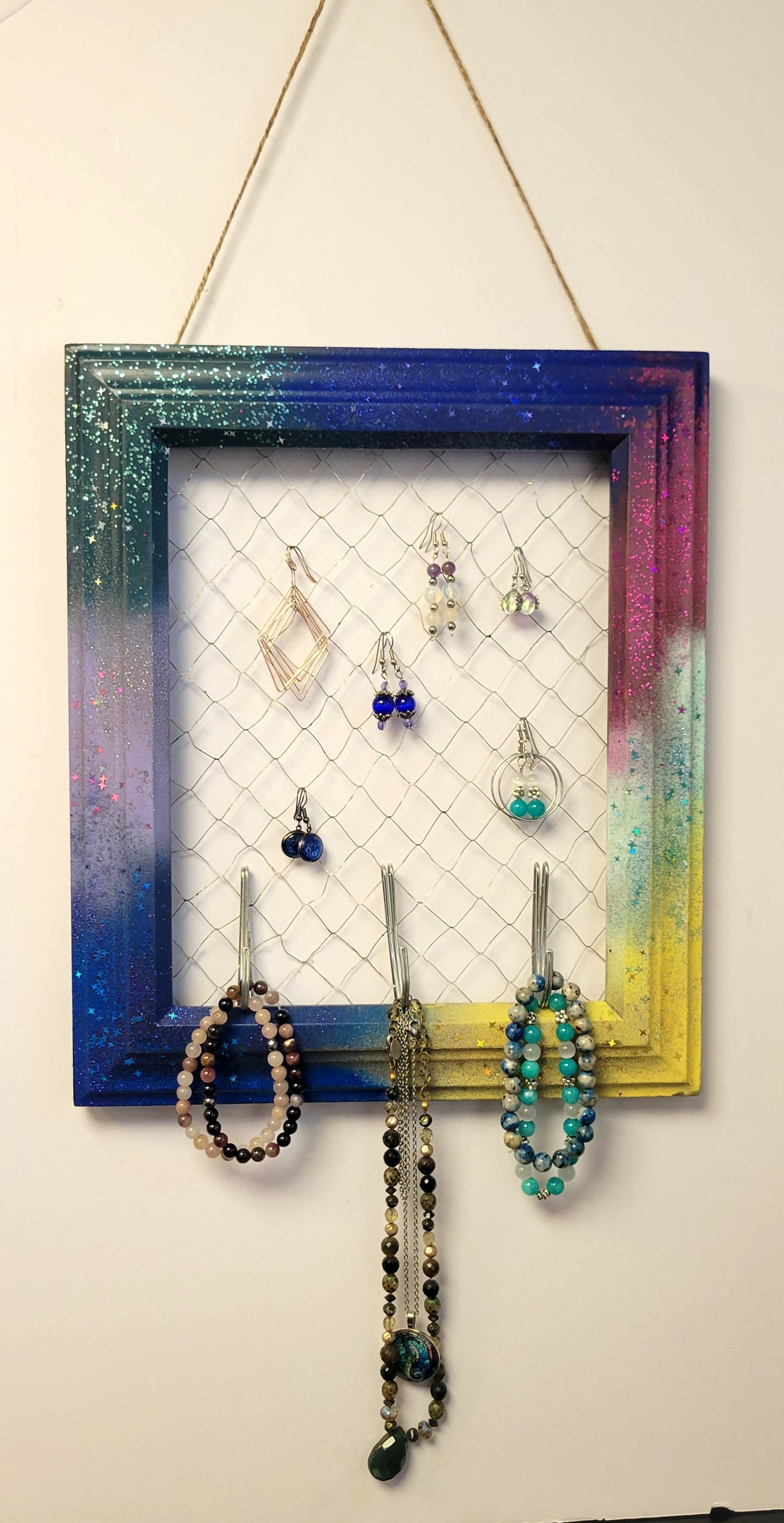 Upcycled photo frame jewelry organizer