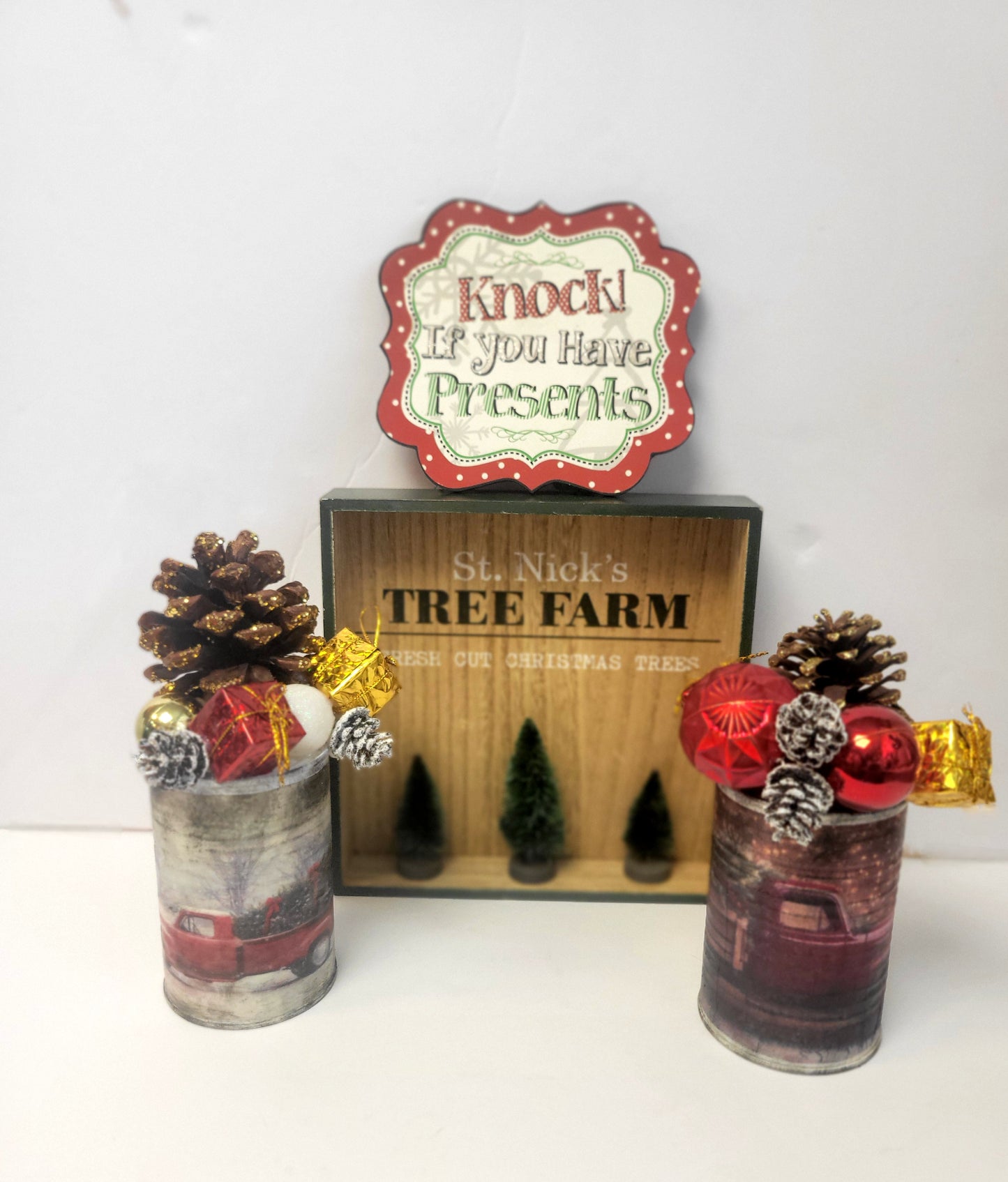 Tin Can Christmas Rustic Farmhouse Red Farm Truck Home Decor