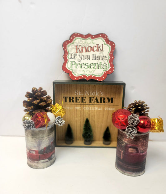 Tin Can Christmas Rustic Farmhouse Red Farm Truck Home Decor