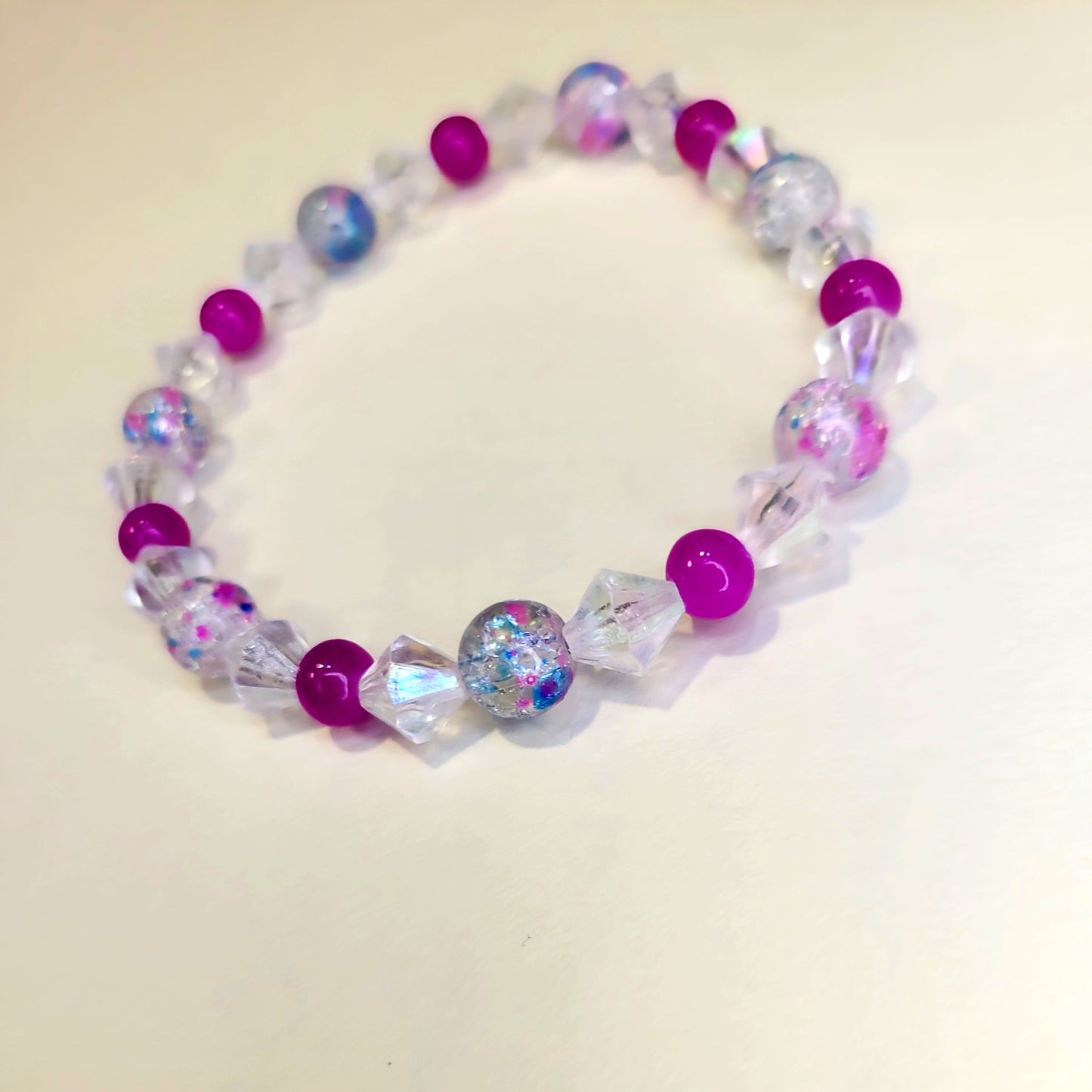 Cotton Candy pink & blue 8mm glass beaded bracelet 7-inch