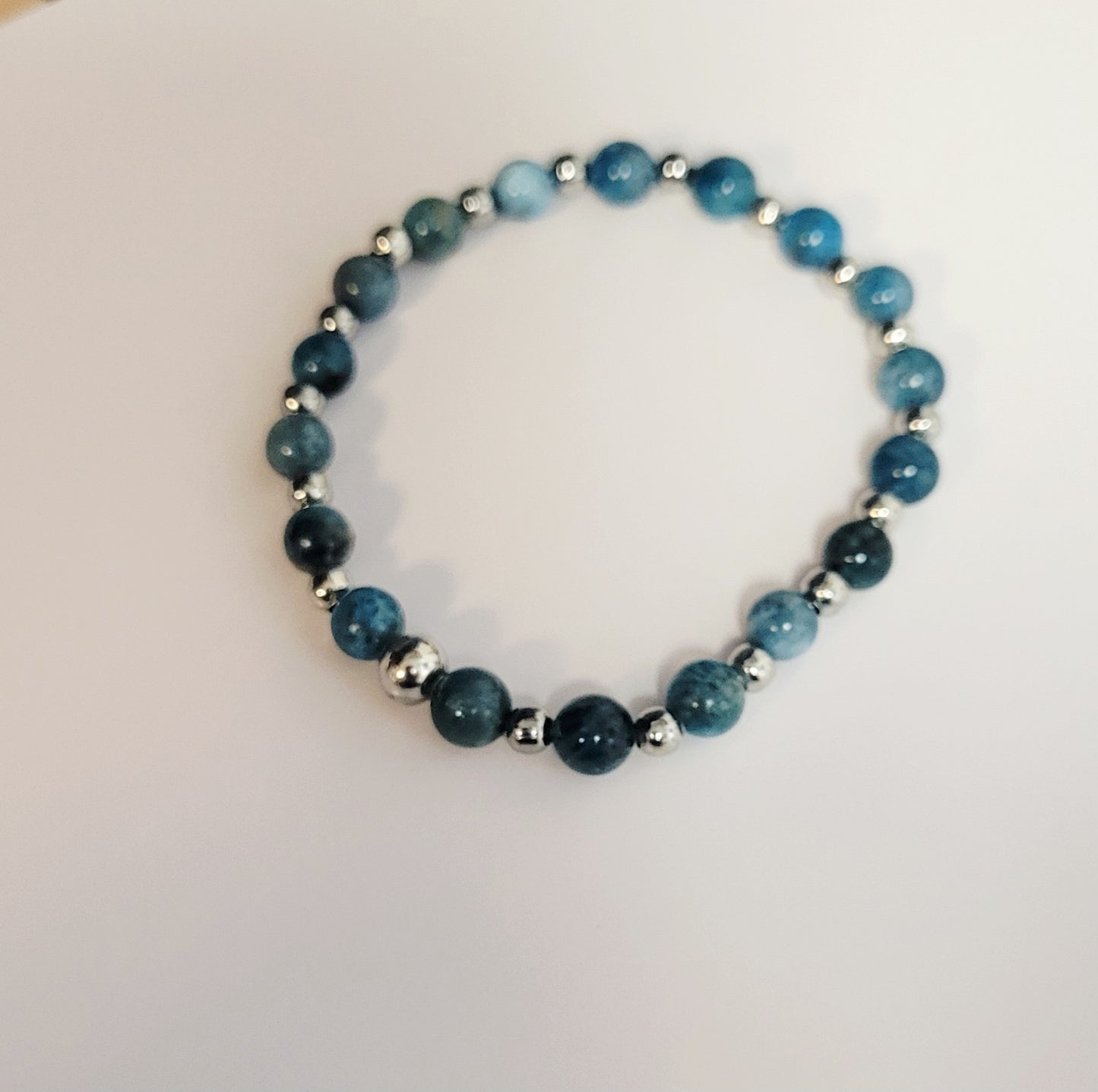 Natural gemstone Blue Apatite 6mm dainty beaded bracelet