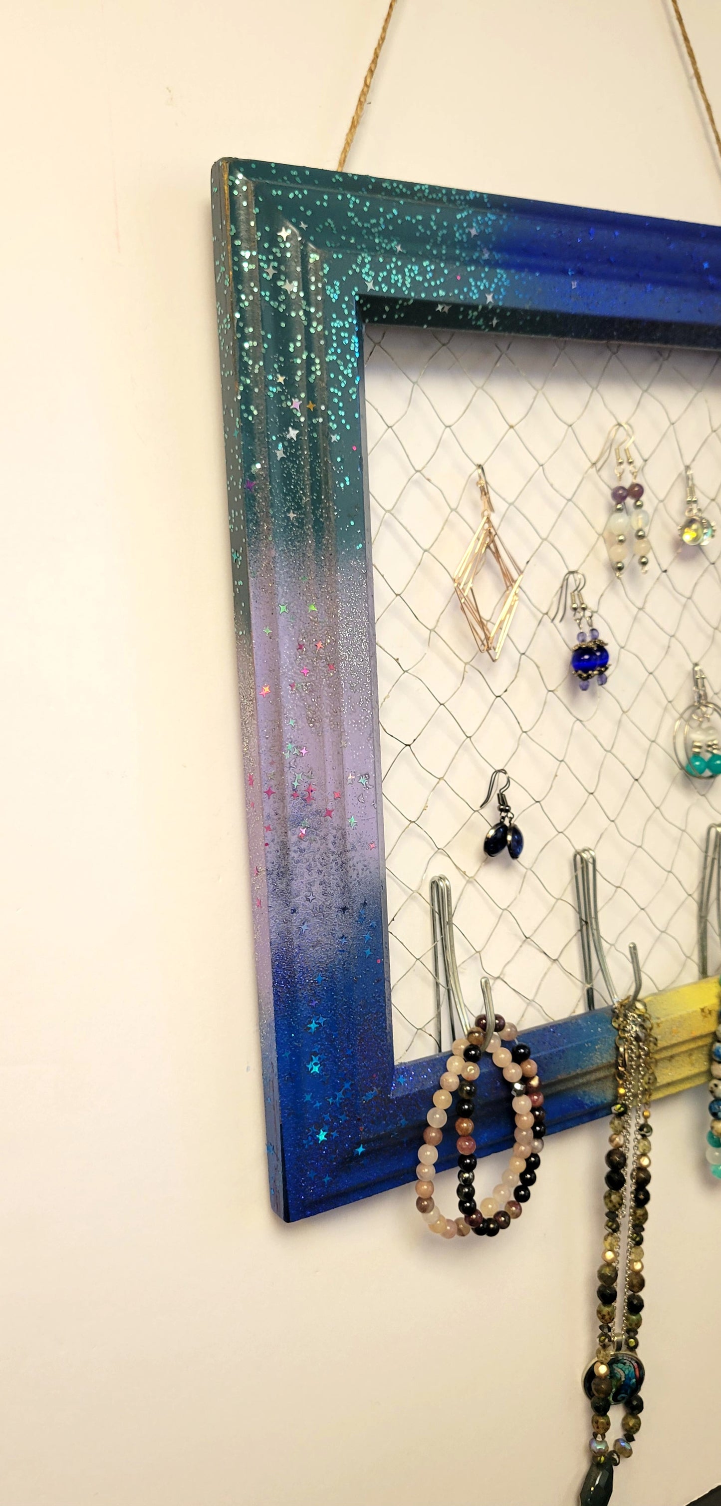 Upcycled photo frame jewelry organizer