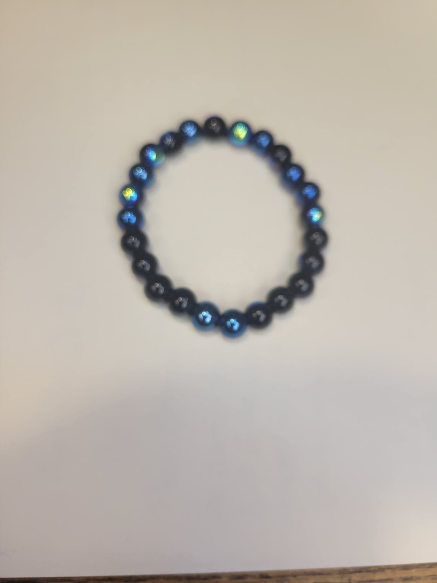 Black Aurora Borealis Glass Beaded Bracelet 8mm 6.5-inch
