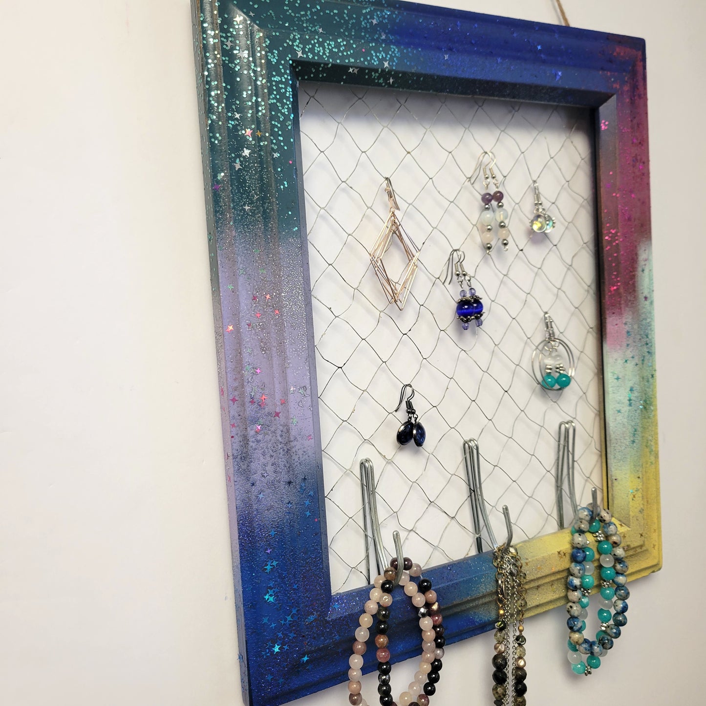 Upcycled photo frame jewelry organizer