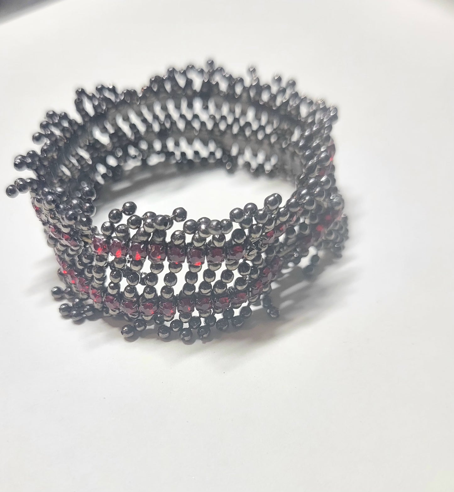 Vintage Beaded Metal Mesh Stretch Bracelet