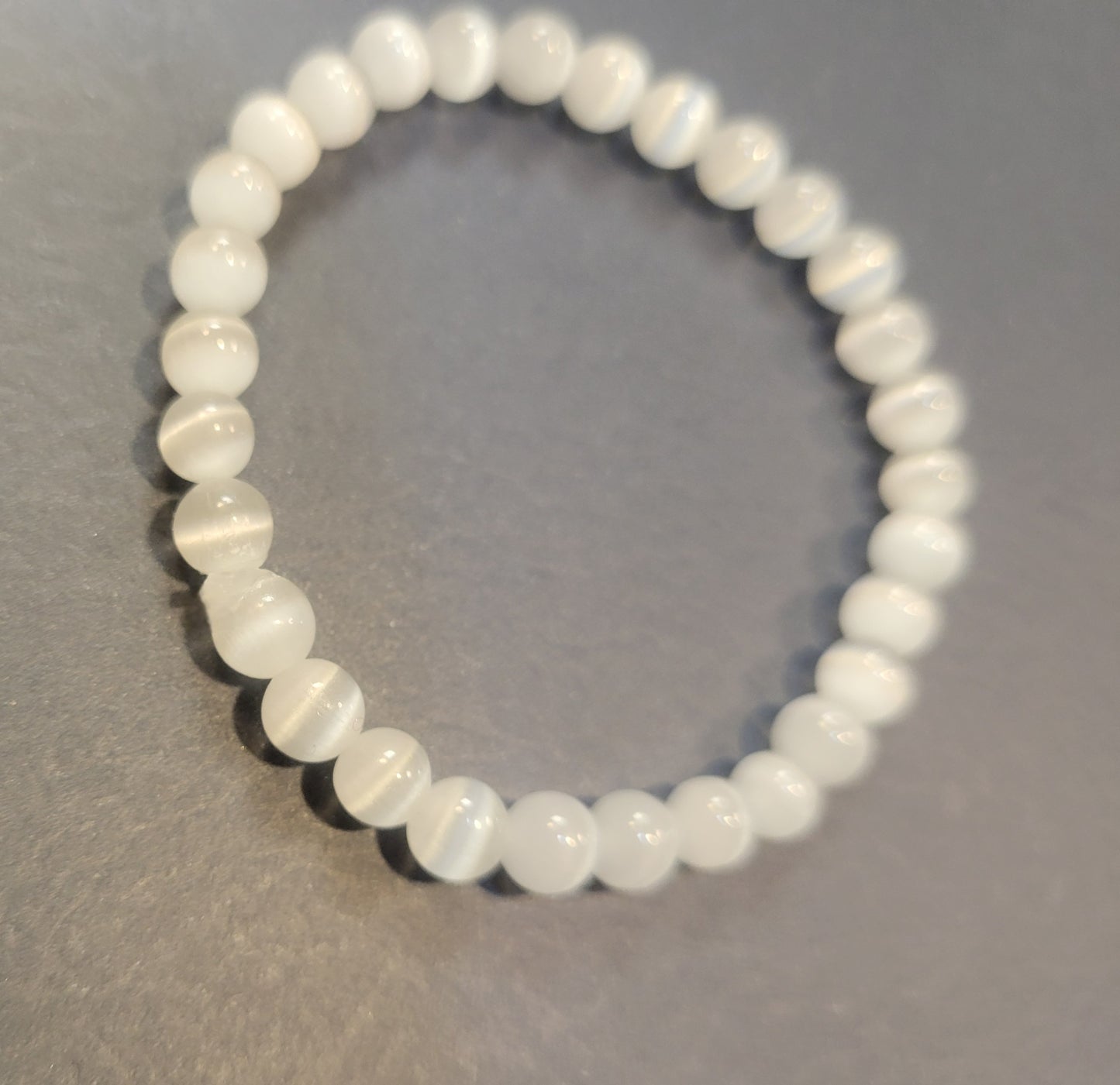 Natural crystal Selenite dainty beaded bracelet 4mm 6.75"