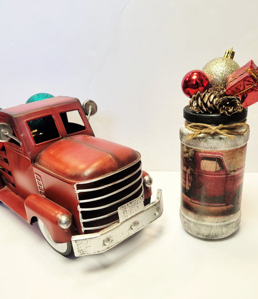 Farmhouse truck rustic glass jar Christmas decor
