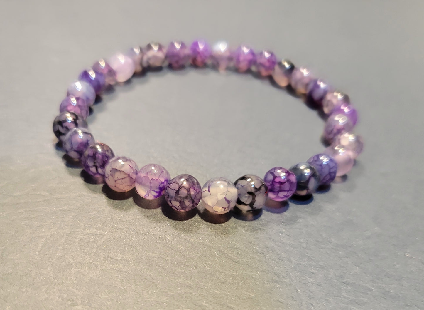 Natural crystal purple dragon vein agate dainty beaded bracelet