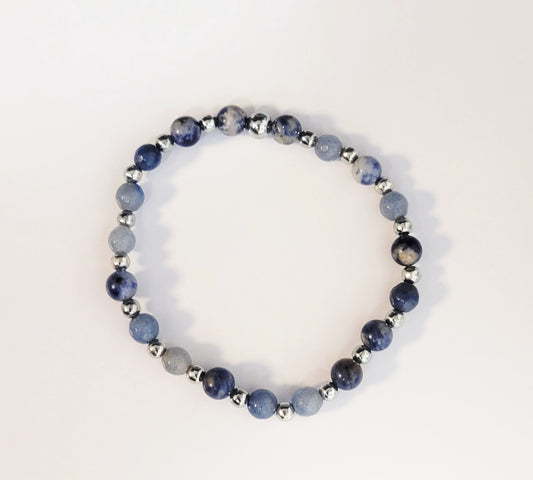 Natural gemstone Sodalite 6mm dainty beaded bracelet 7"