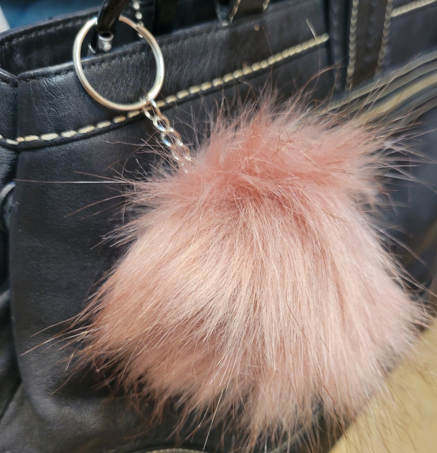 Personalized letter on a 3-in faux fox fur keychains