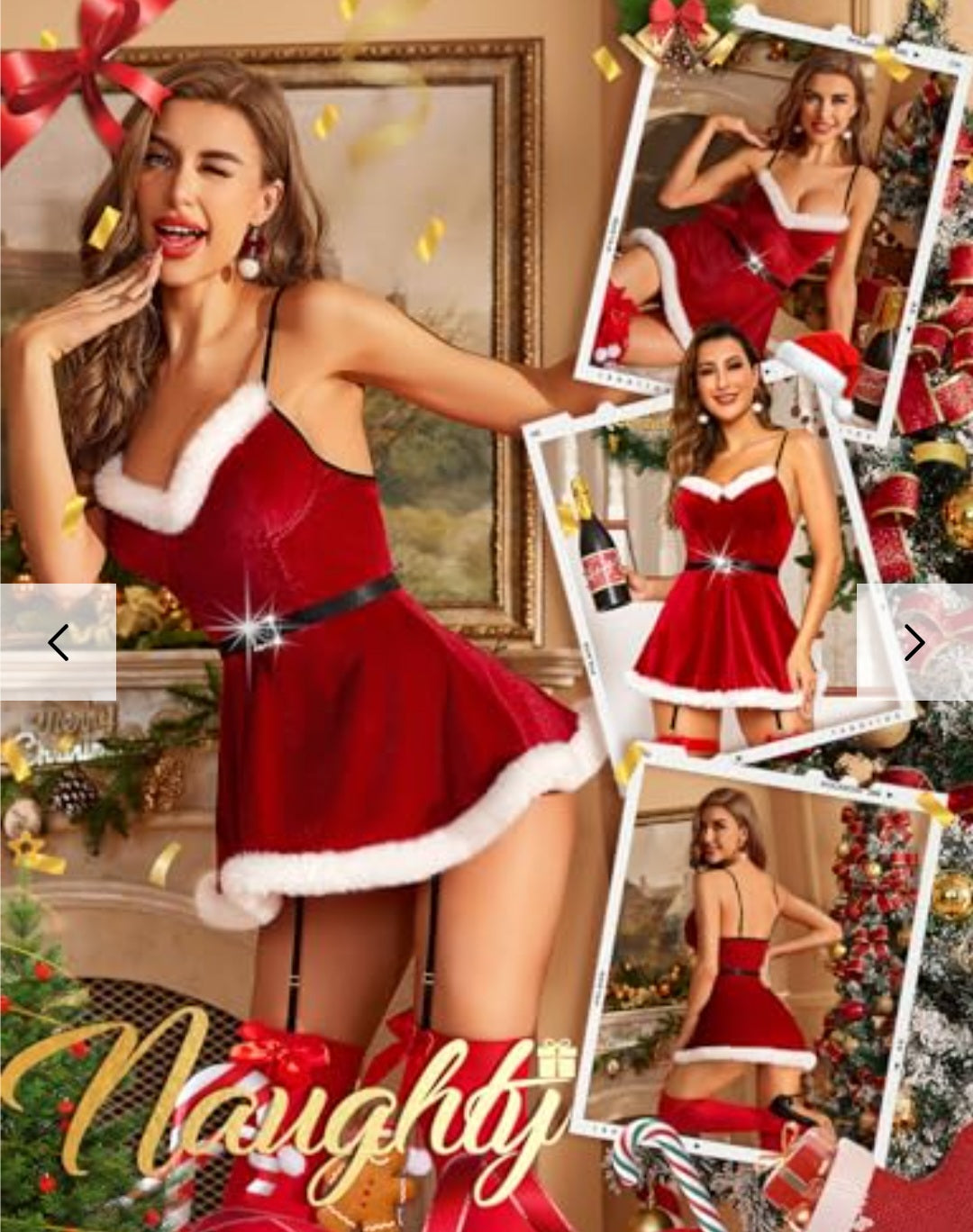 Womens Sexy Christmas Lingerie Red Santa Babydoll Lace Chemises Sleepwear Size S