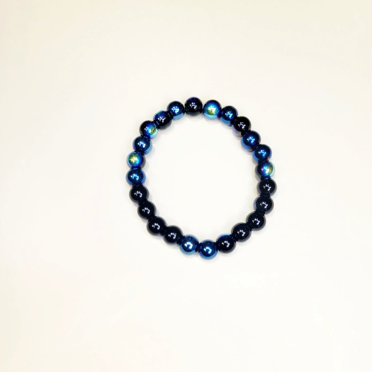 Black Aurora Borealis Glass Beaded Bracelet 8mm 6.5-inch