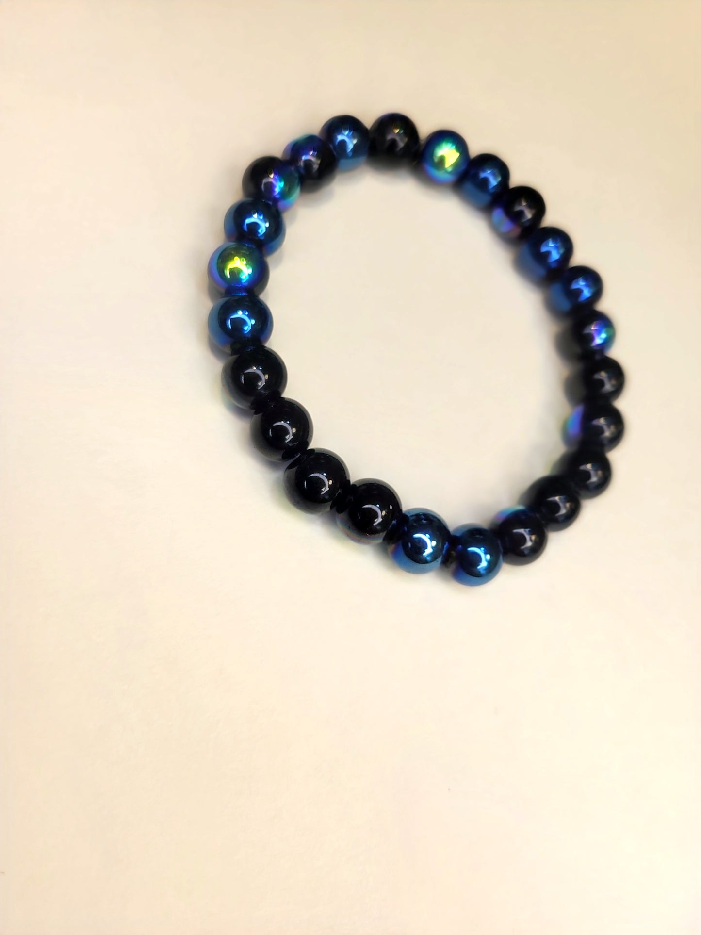 Black Aurora Borealis Glass Beaded Bracelet 8mm 6.5-inch
