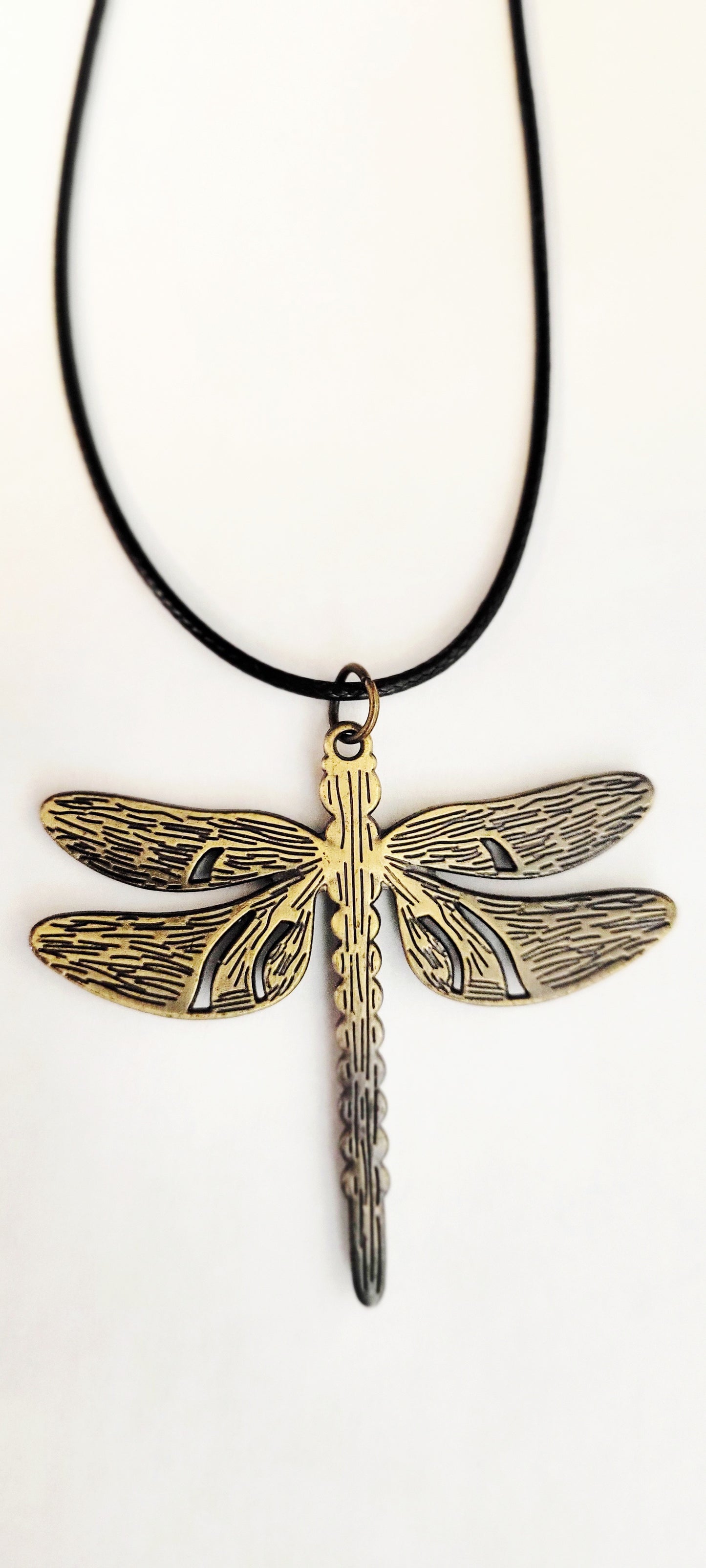 Green enamel & rhinestone dragonfly pendant Necklace
