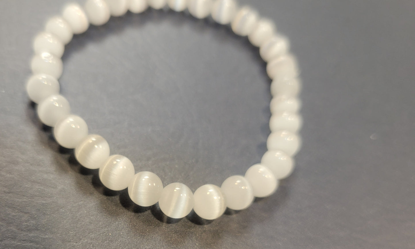 Natural crystal Selenite dainty beaded bracelet 4mm 6.75"