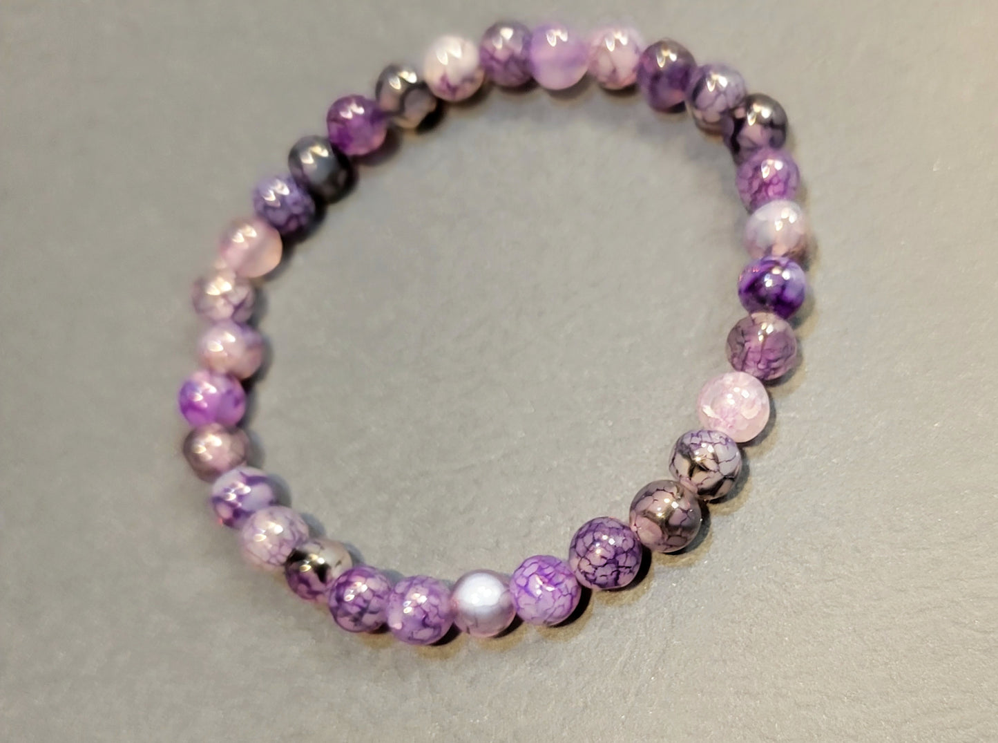 Natural crystal purple dragon vein agate dainty beaded bracelet