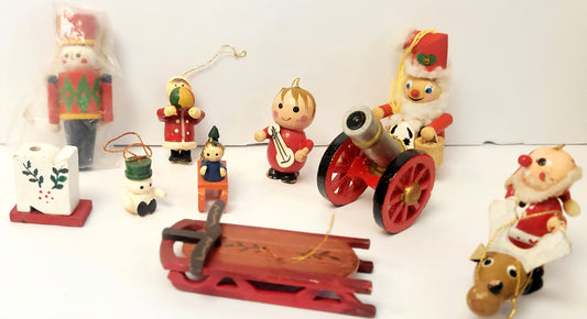 Vintage Steinbach Erzgebirge German wood ornaments set of 9