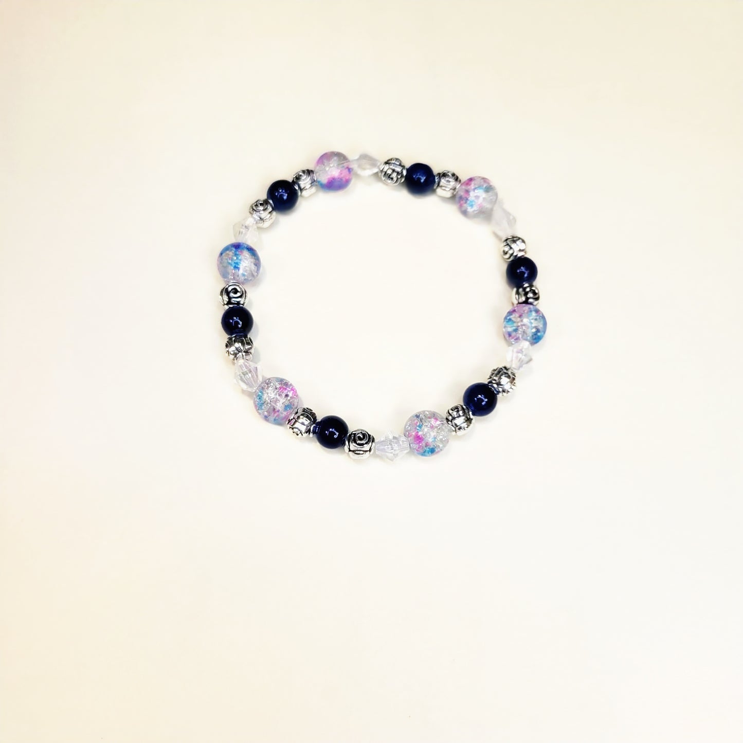 Cotton Candy 8mm Crackle Glass Beaded Bracelet 6.5-inch