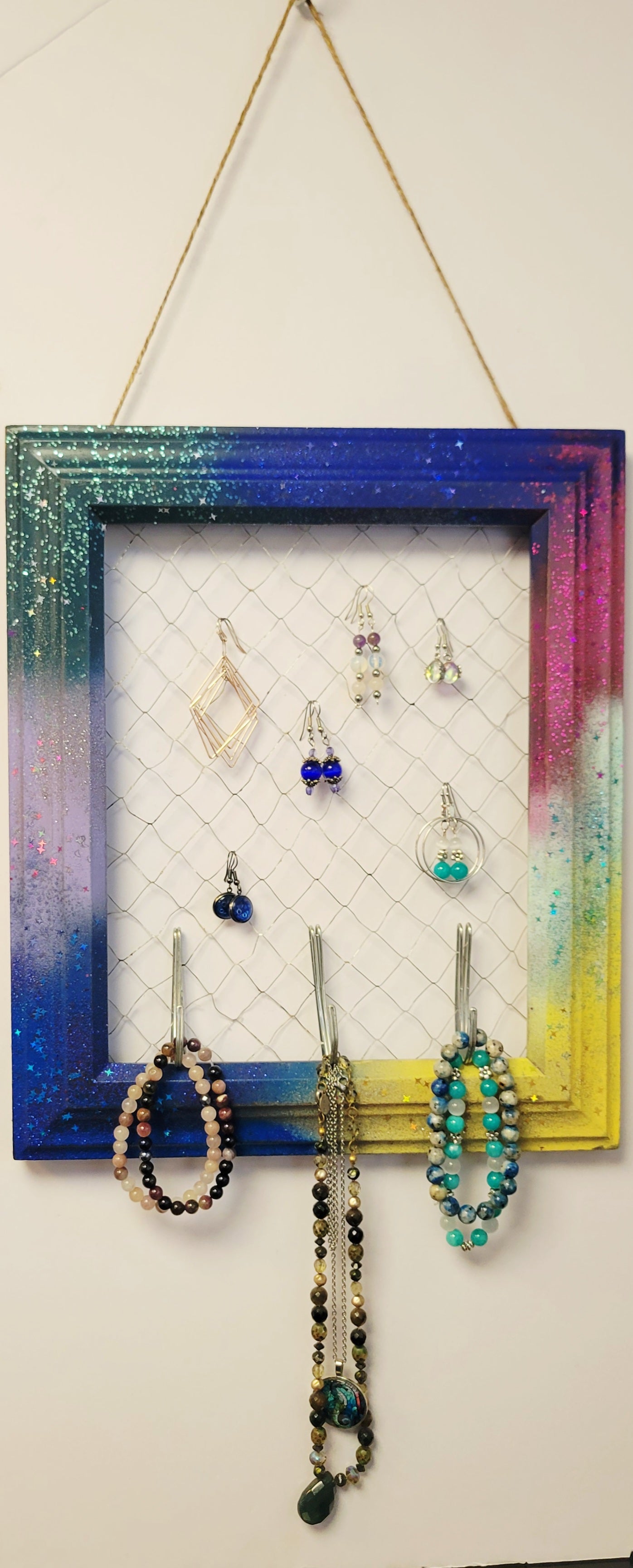 Upcycled photo frame jewelry organizer