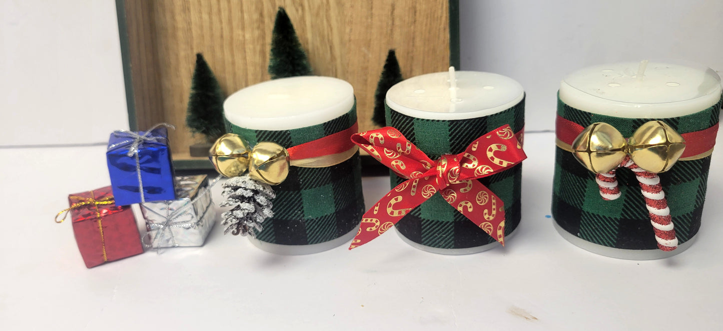 Luxury Plaid Christmas Candle Set of 3 | Handmade Ralph Lauren Inspired Lodge Decor | Clean Fresh Linen Scent