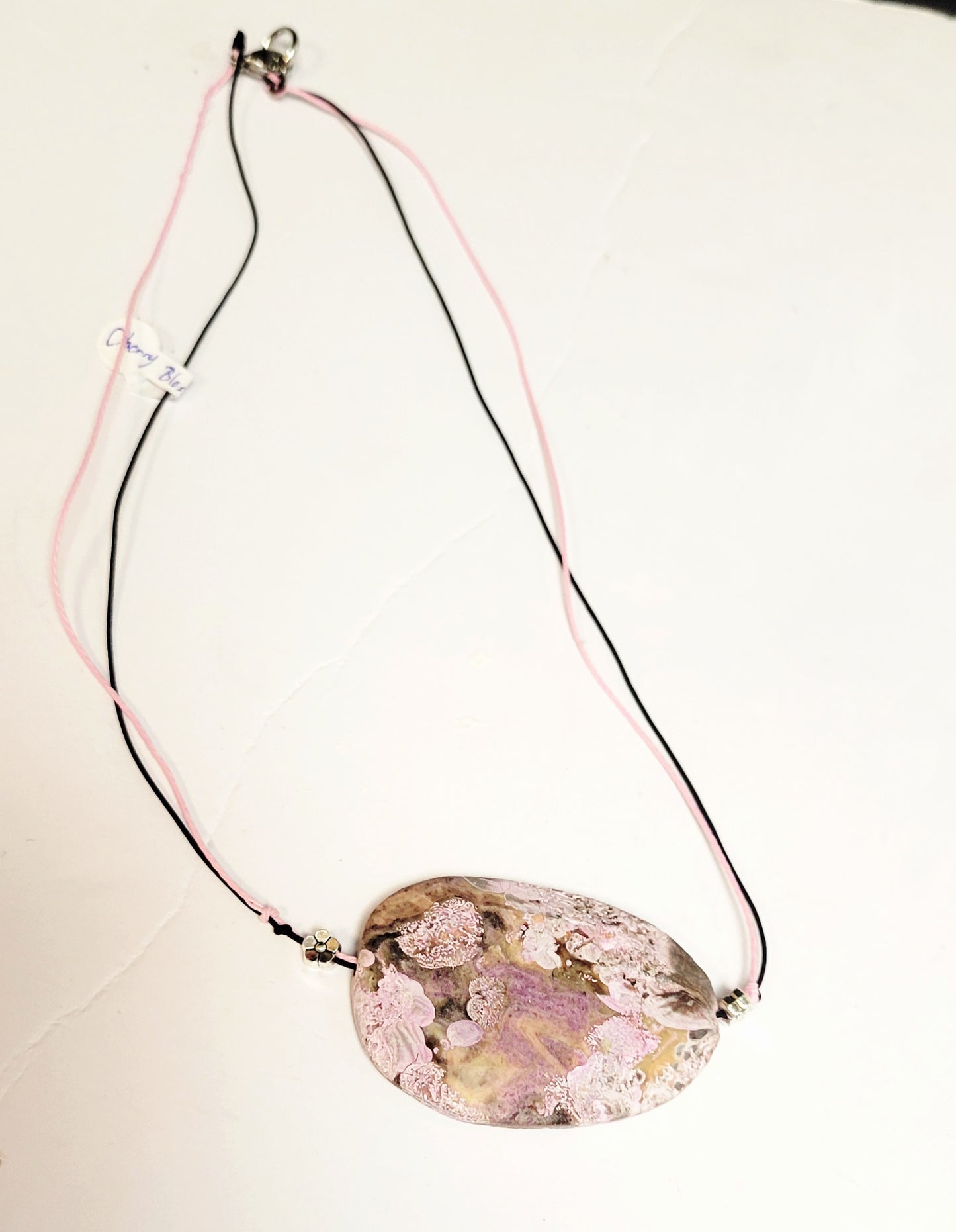 Sakura Cherry Blossom Pendant Double Corded Necklace 18"