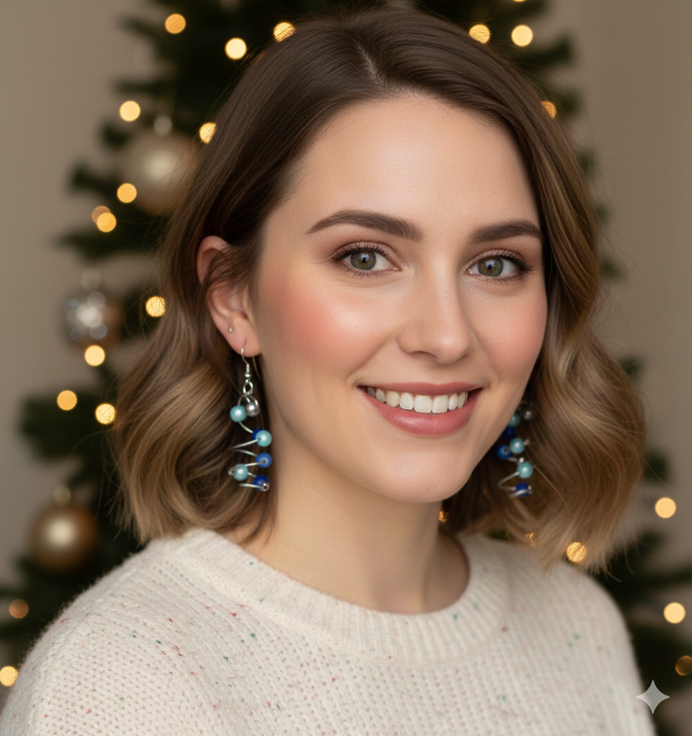 Stainless steel wire beaded Christmas tree earrings