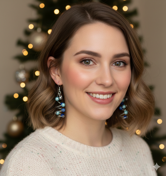 Stainless steel wire beaded Christmas tree earrings