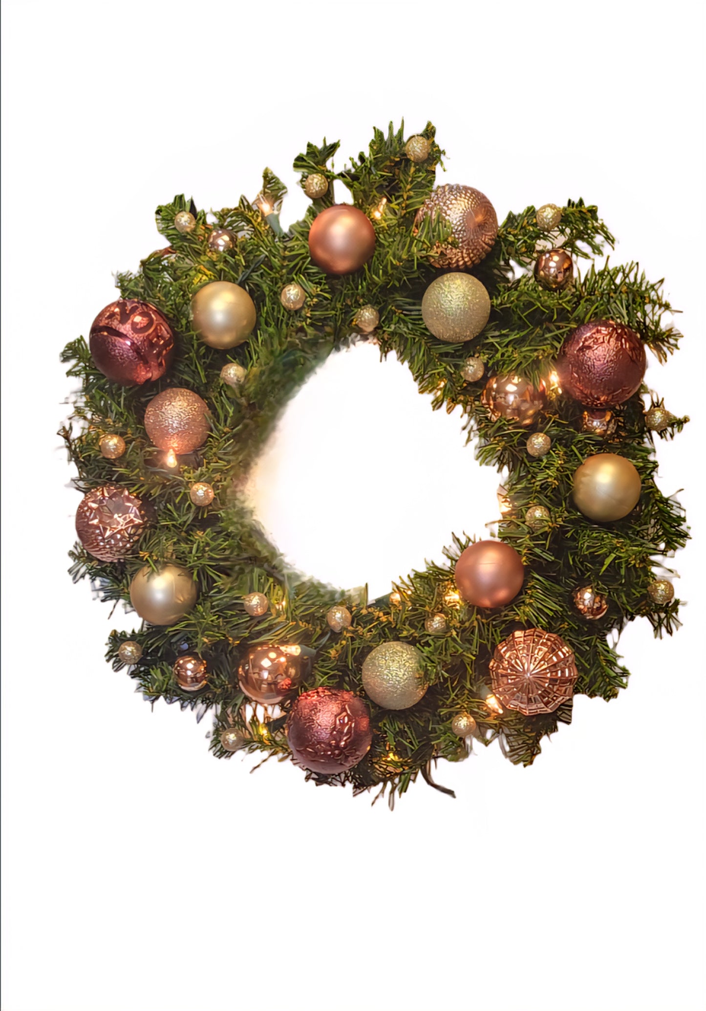 Luxury Pink & Gold Christmas Wreath, 19" Handmade Prelit Holiday Door Decor, Champagne Shimmer, Pastel Pink Noel Sign