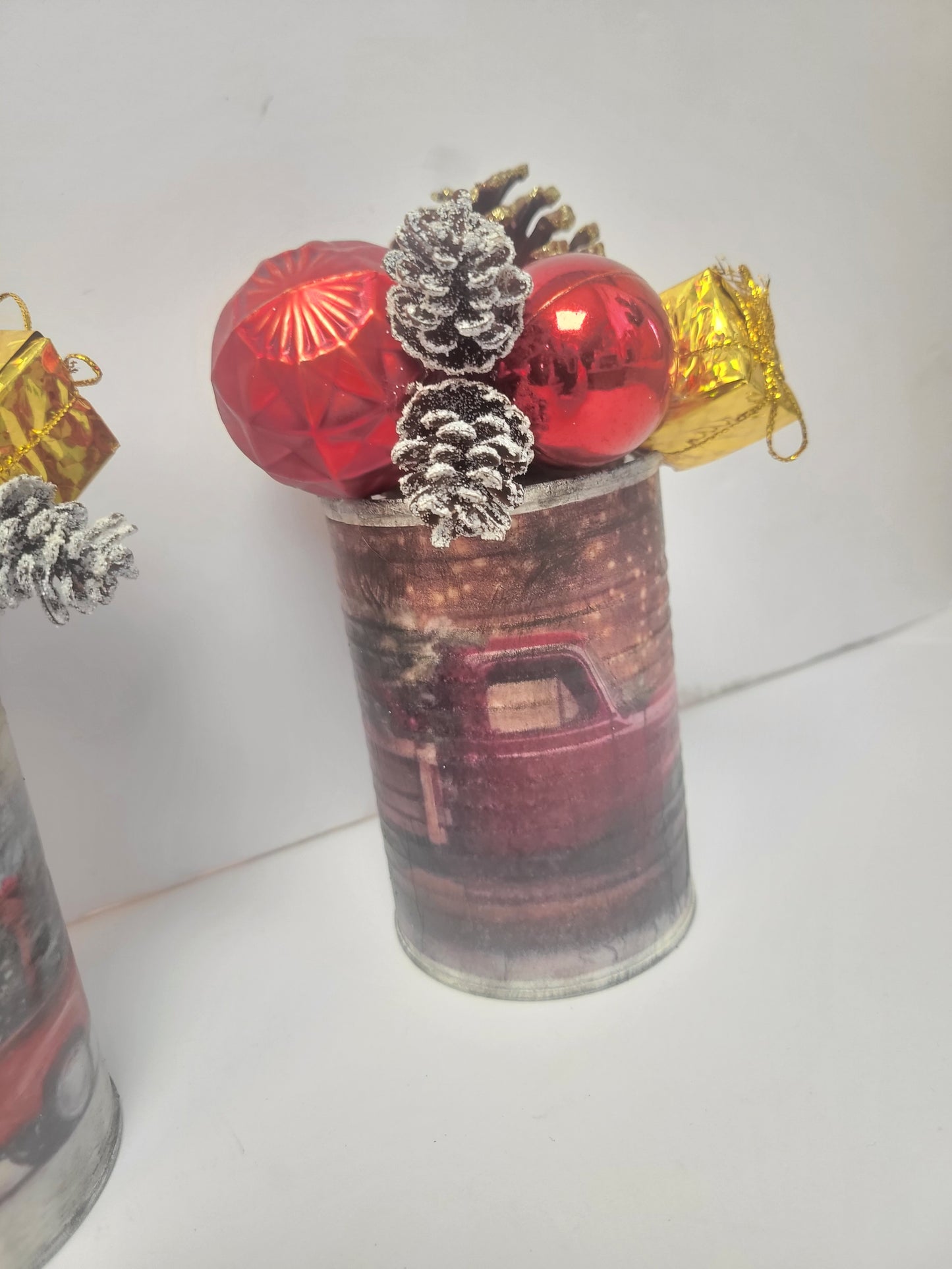 Tin Can Christmas Rustic Farmhouse Red Farm Truck Home Decor