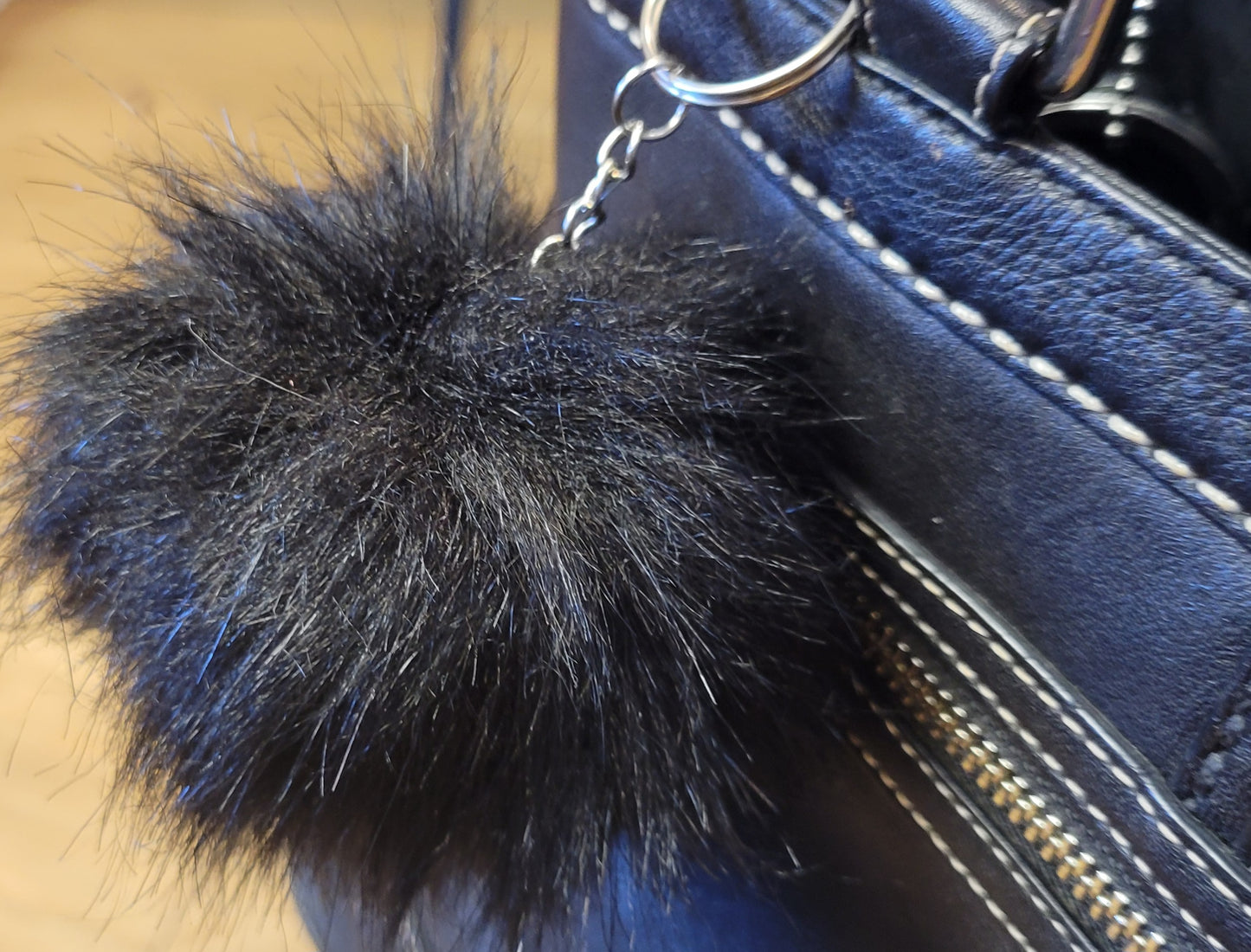 Personalized letter on a 3-in faux fox fur keychains