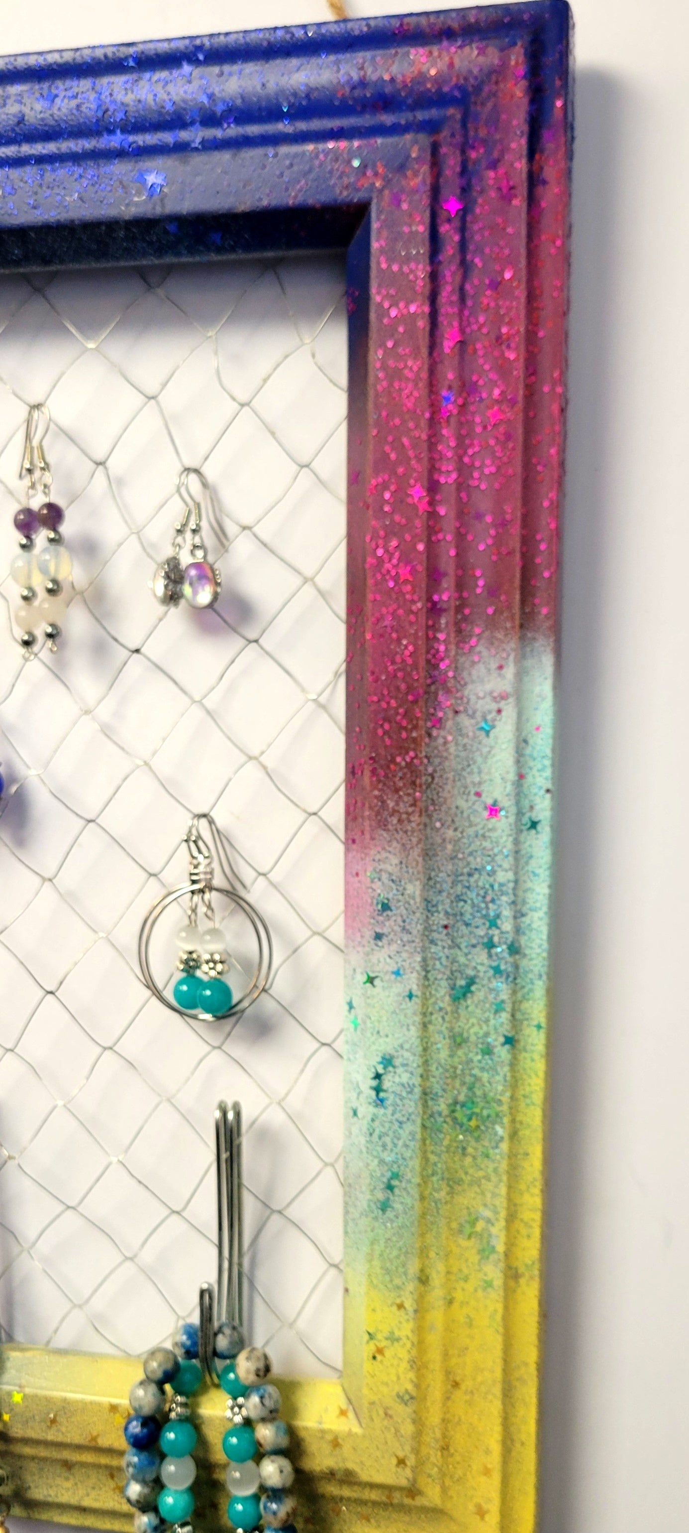 Upcycled photo frame jewelry organizer