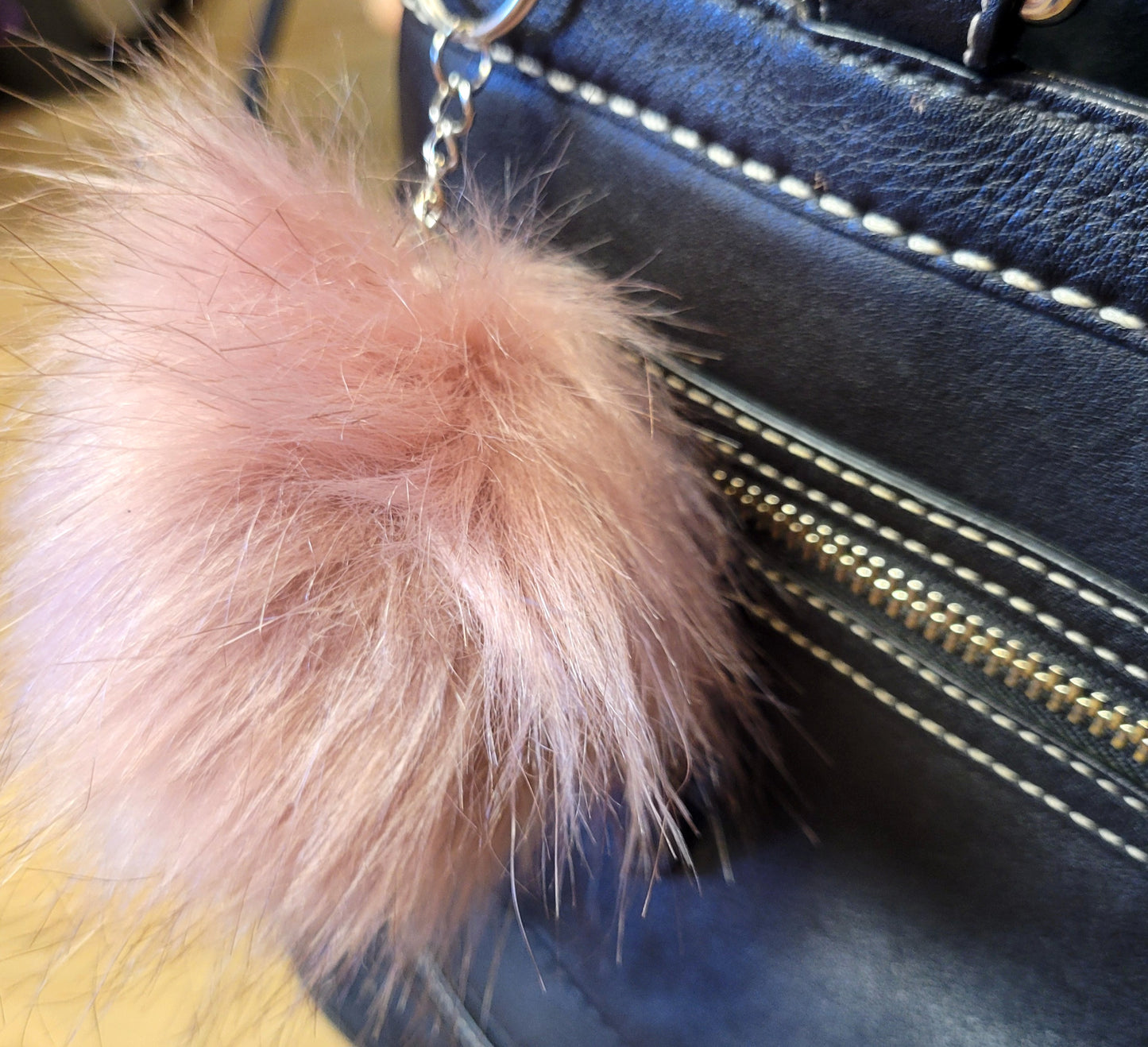 Personalized letter on a 3-in faux fox fur keychains