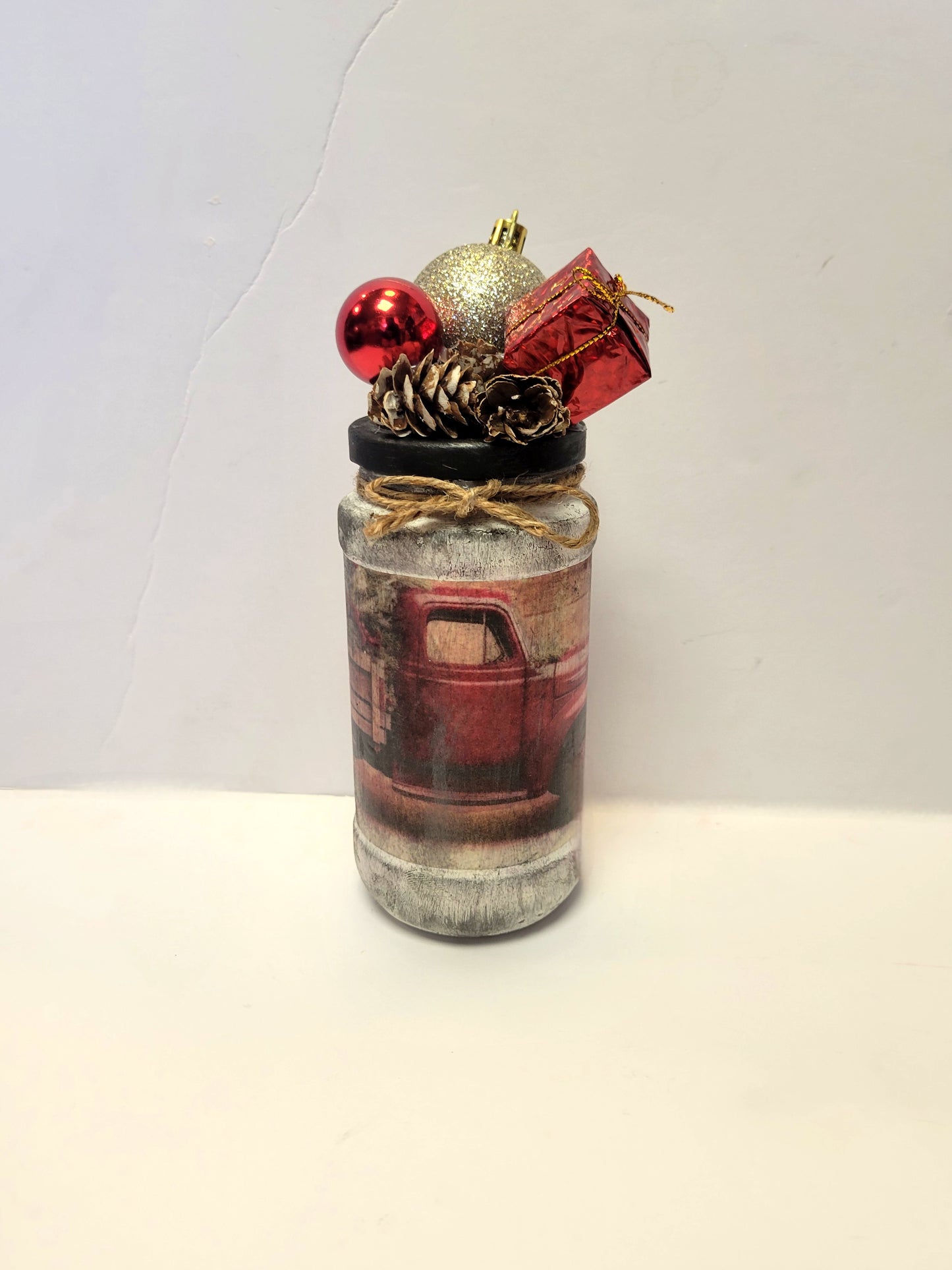 Farmhouse truck rustic glass jar Christmas decor