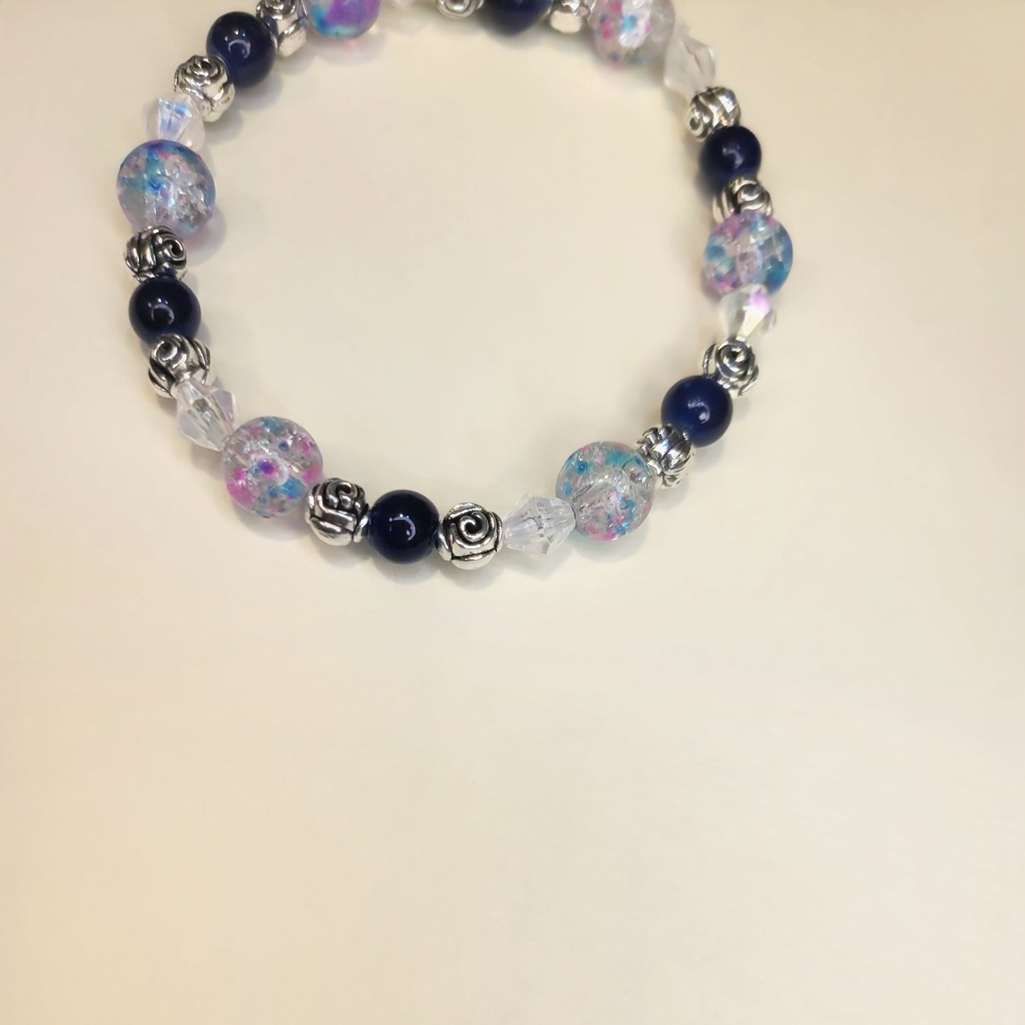 Cotton Candy 8mm Crackle Glass Beaded Bracelet 6.5-inch