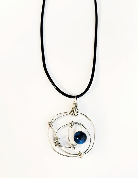 Minimalist knotted wire necklace with dragon vein agate bead