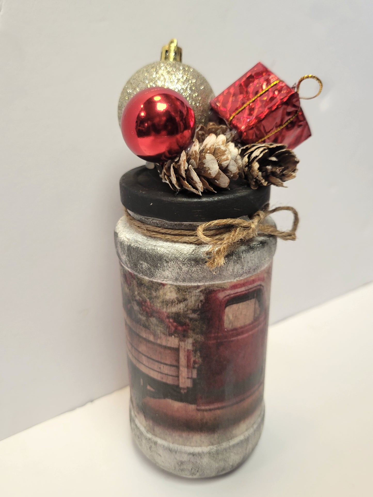 Farmhouse truck rustic glass jar Christmas decor