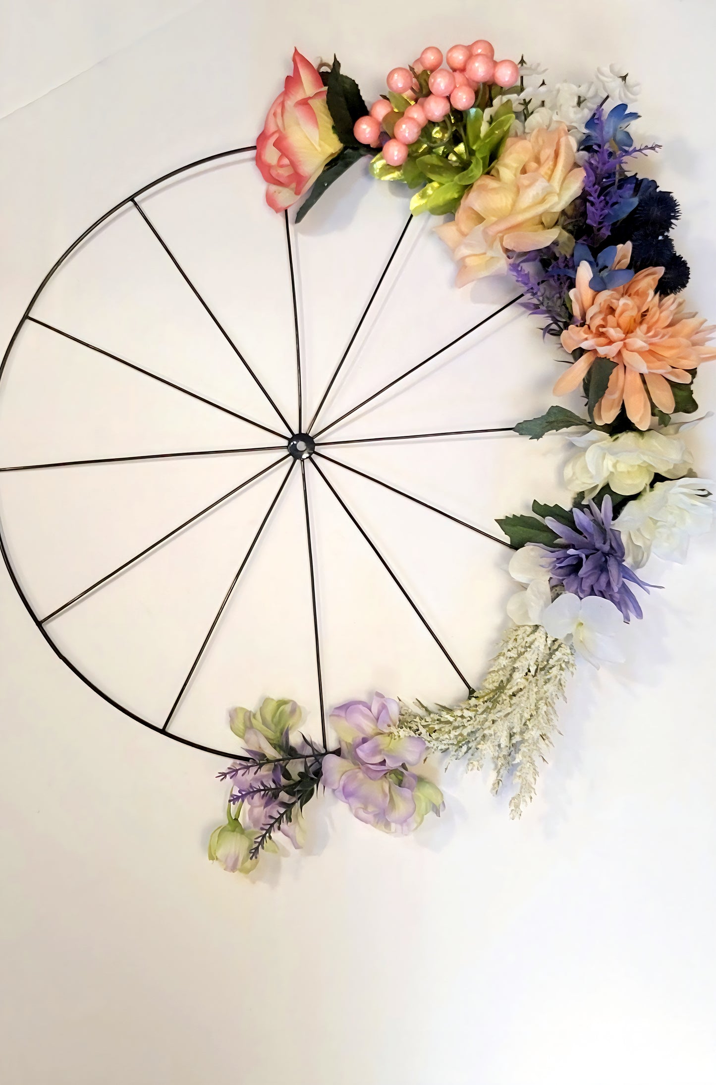 Handmade Bicycle Wheel Flower Wreath: Spring Summer Decor