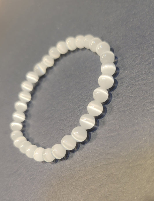 Natural crystal Selenite dainty beaded bracelet 4mm 6.75"