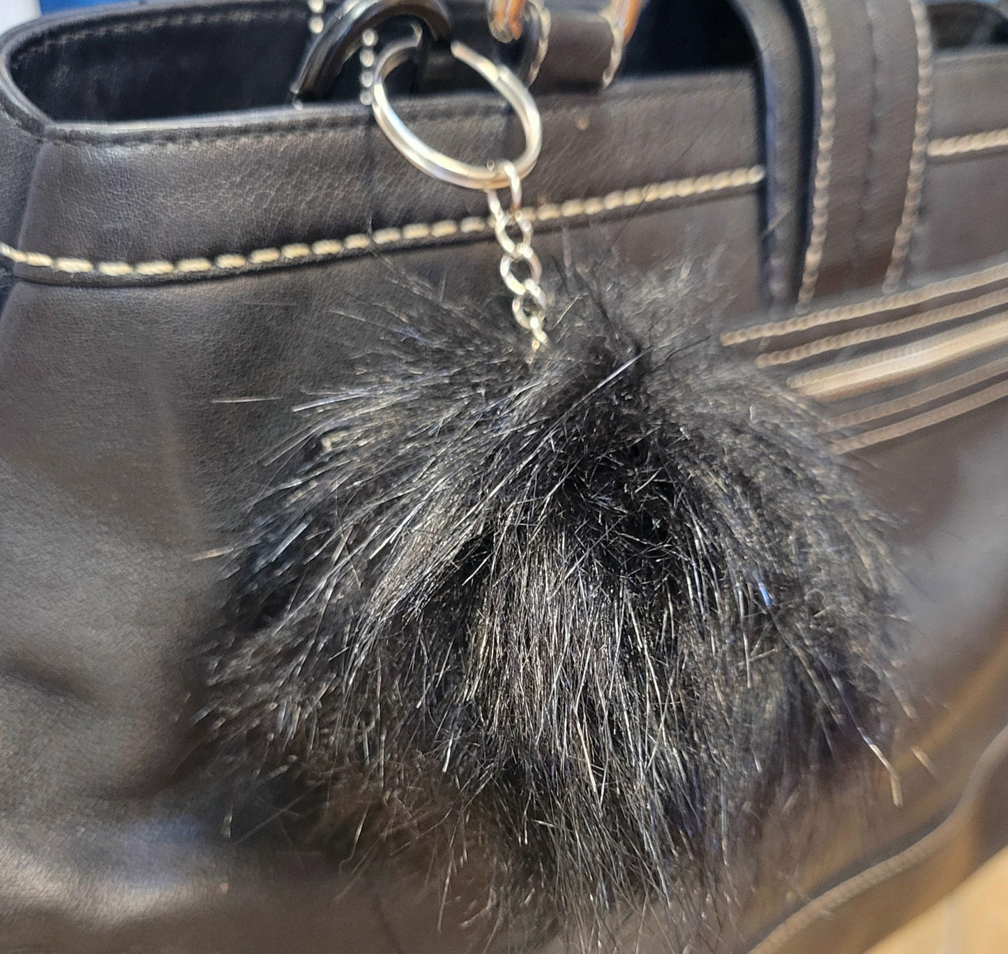 Personalized letter on a 3-in faux fox fur keychains