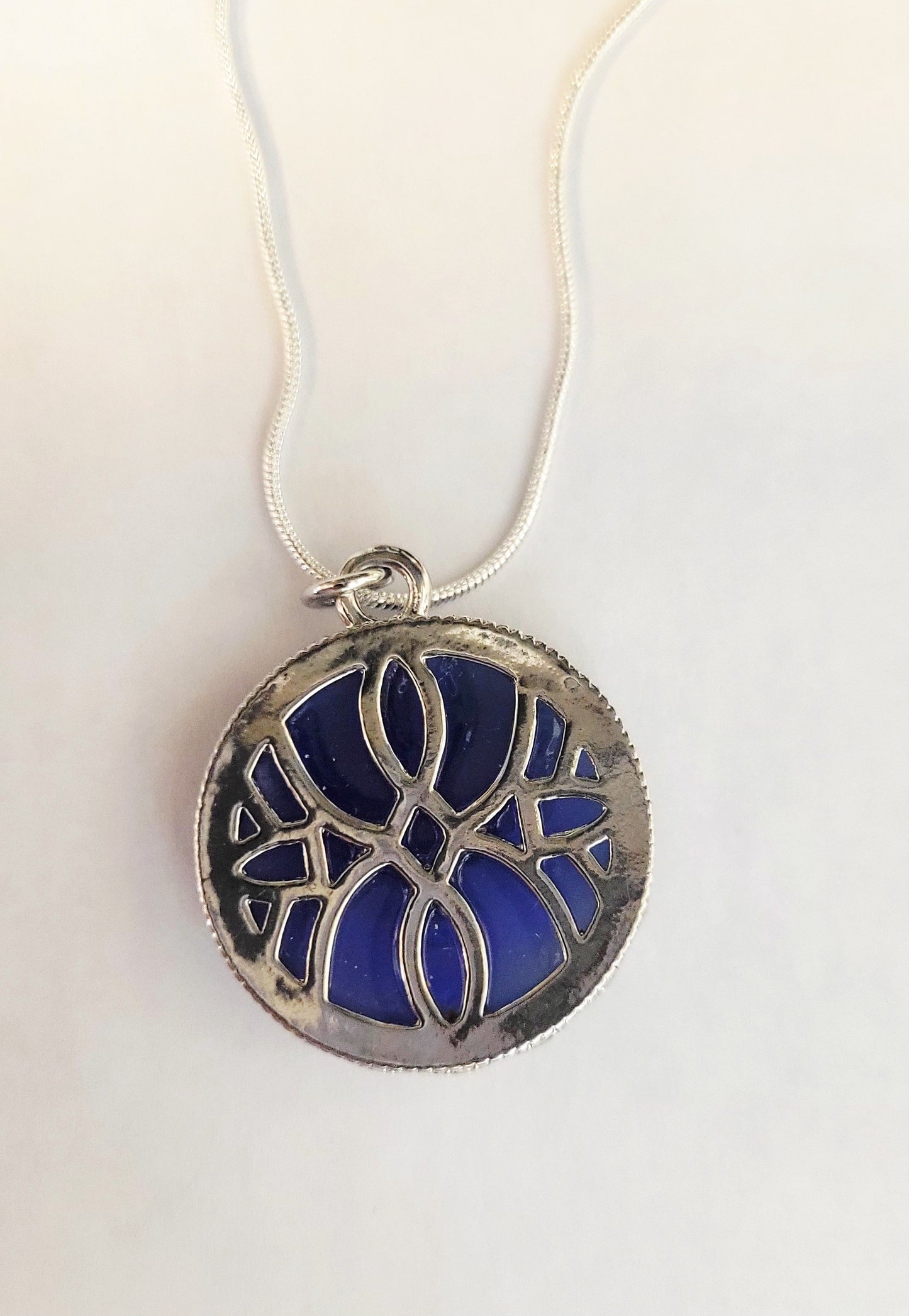 Blue Moon Necklace / Iridescent Smiling Moon Pendant Necklace/Sterling silver