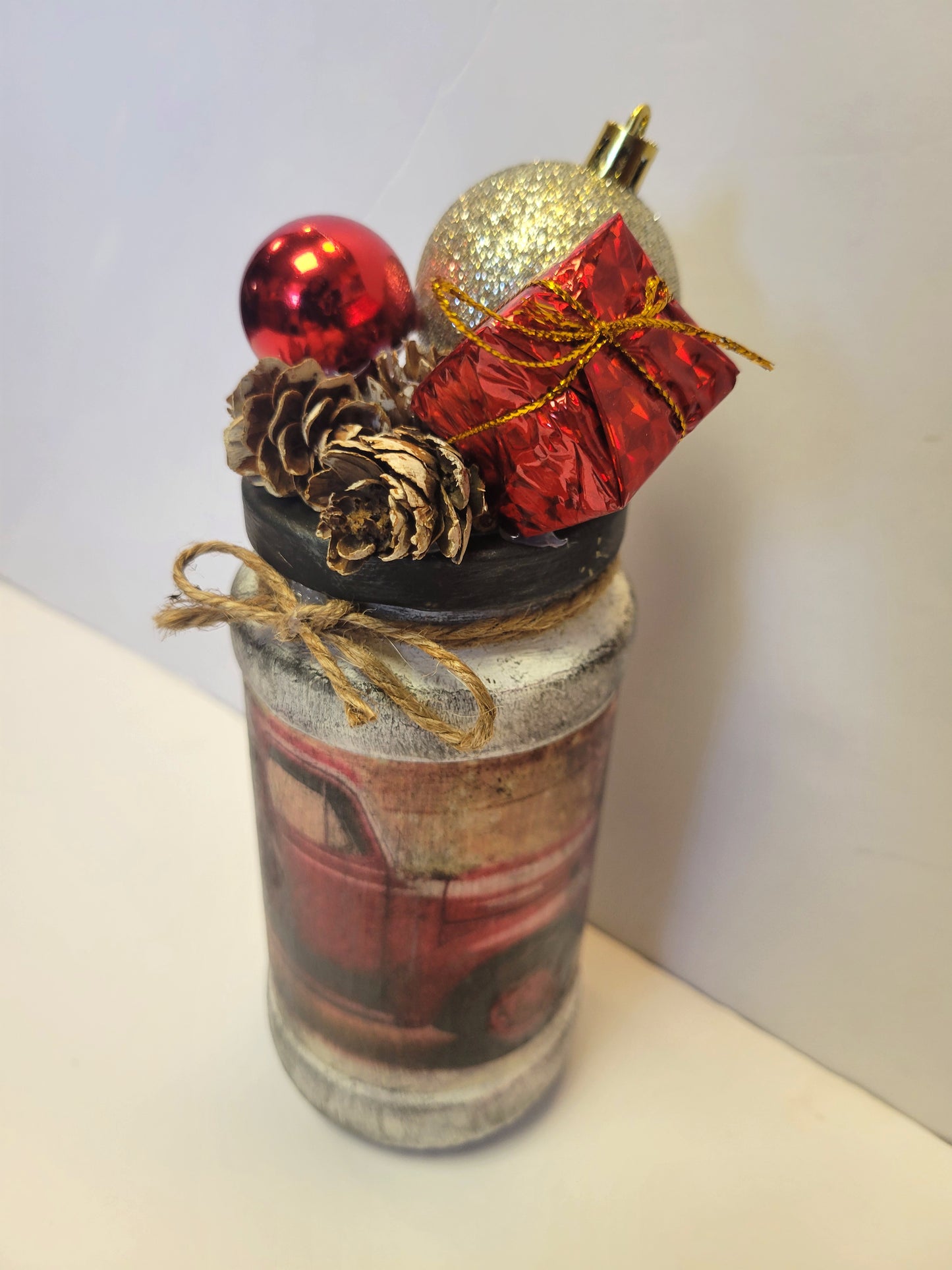 Farmhouse truck rustic glass jar Christmas decor