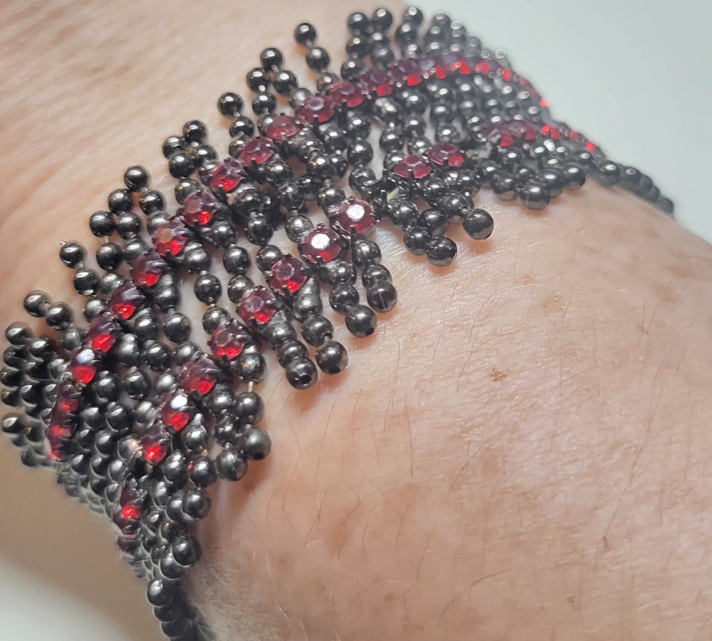 Vintage Beaded Metal Mesh Stretch Bracelet