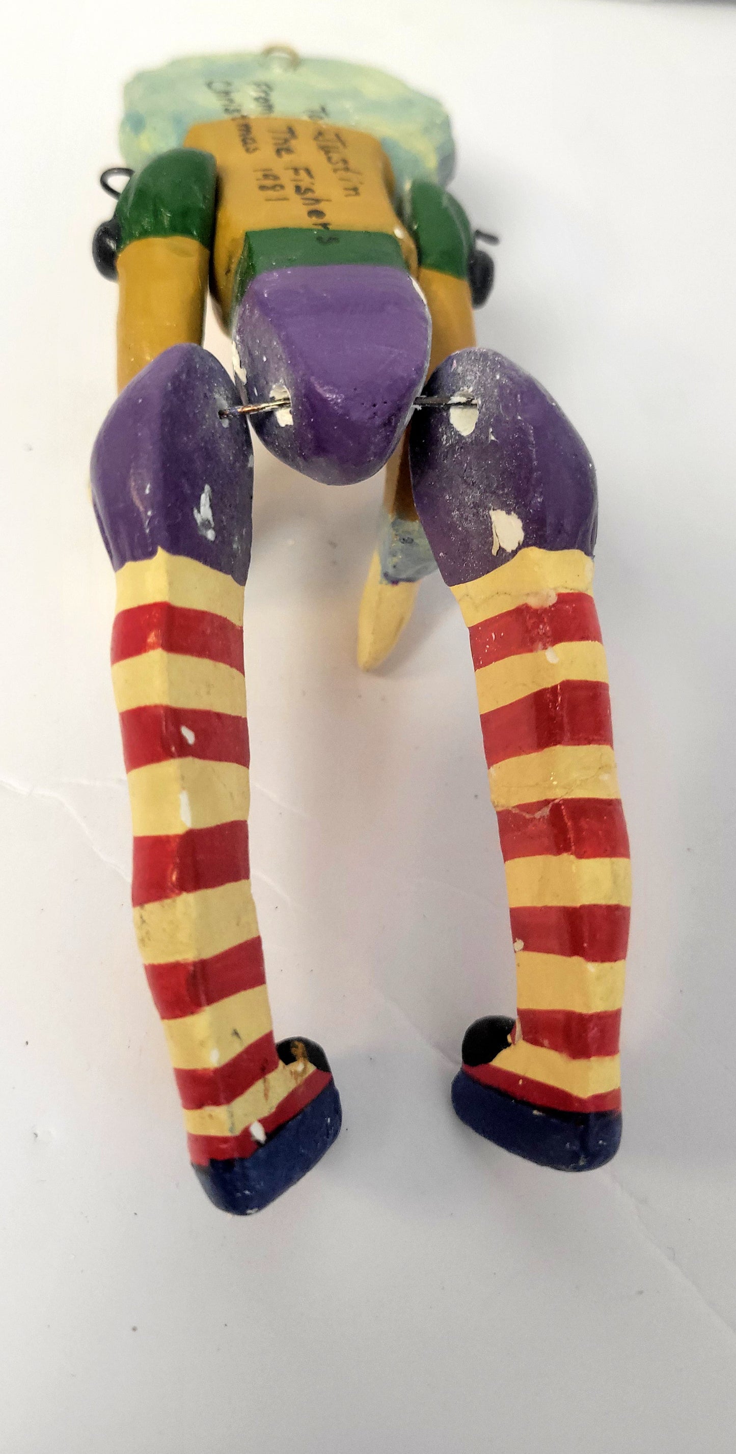 Vintage Made in Taiwan Handpainted Jointed Clown Ornament striped ball ornament