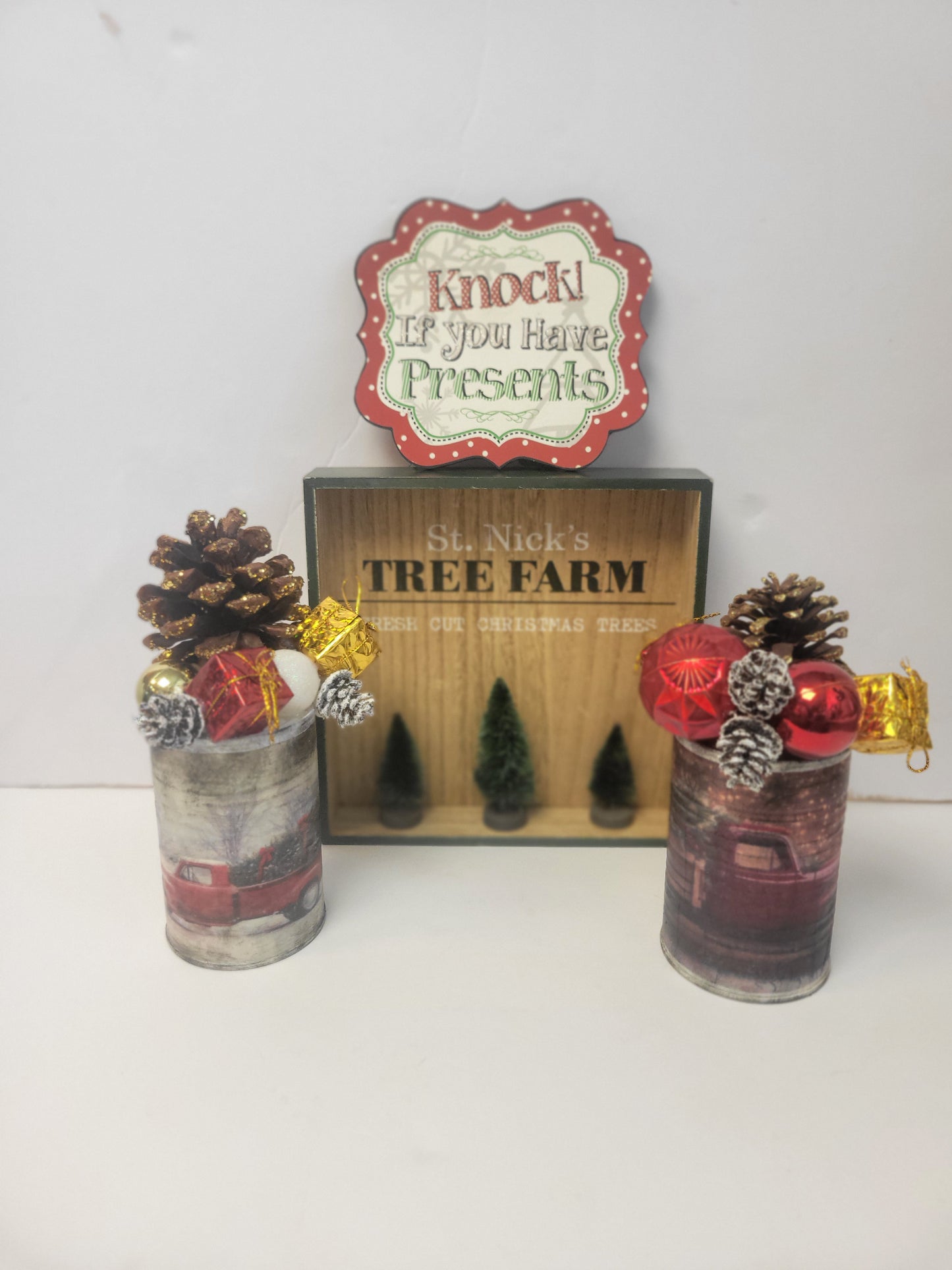 Tin Can Christmas Rustic Farmhouse Red Farm Truck Home Decor