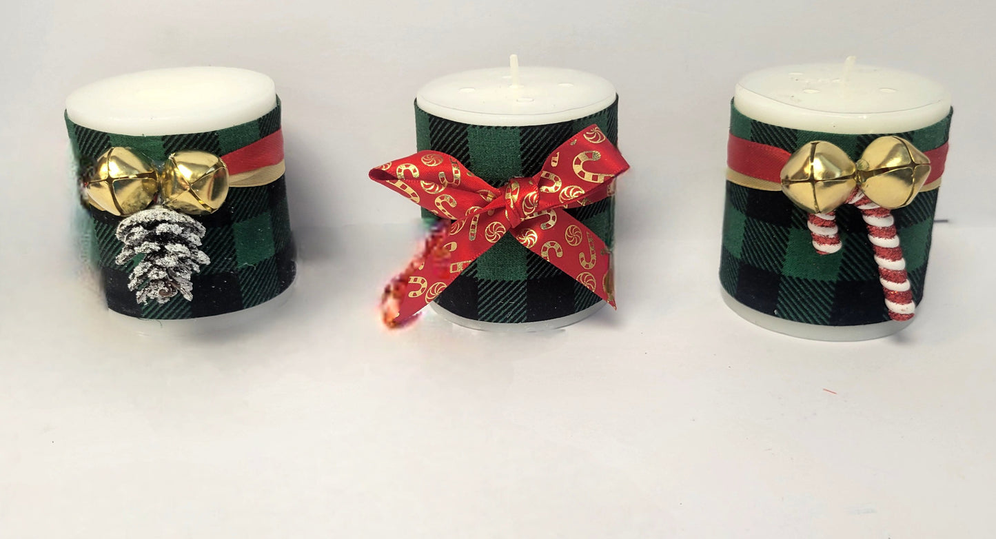 Luxury Plaid Christmas Candle Set of 3 | Handmade Ralph Lauren Inspired Lodge Decor | Clean Fresh Linen Scent