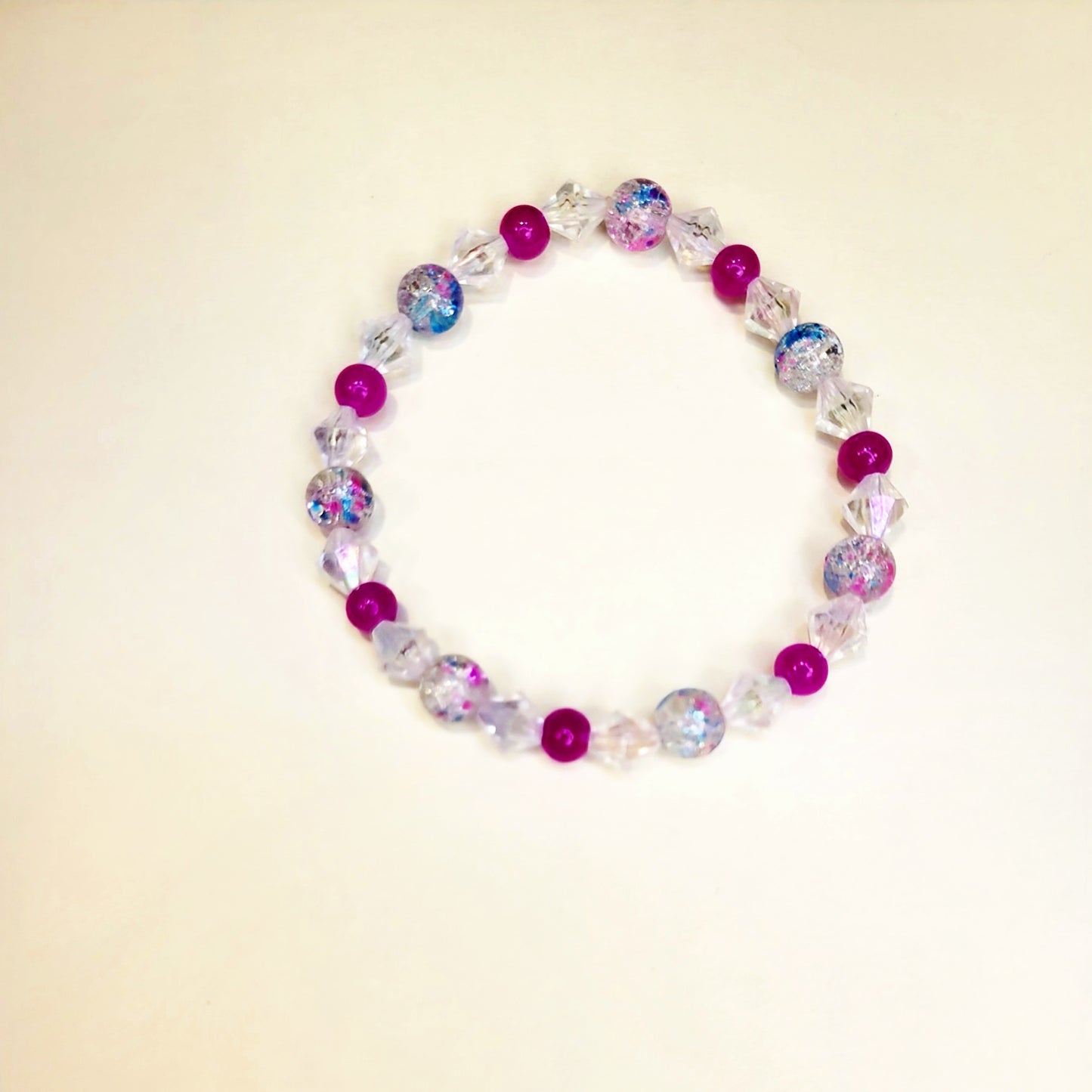 Cotton Candy pink & blue 8mm glass beaded bracelet 7-inch