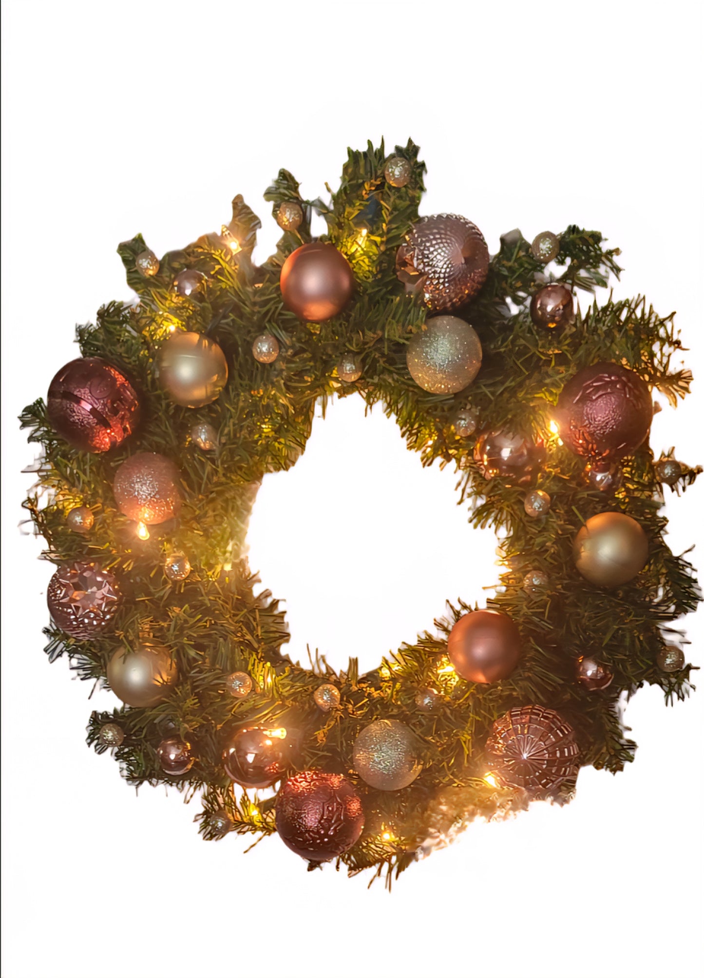 Luxury Pink & Gold Christmas Wreath, 19" Handmade Prelit Holiday Door Decor, Champagne Shimmer, Pastel Pink Noel Sign